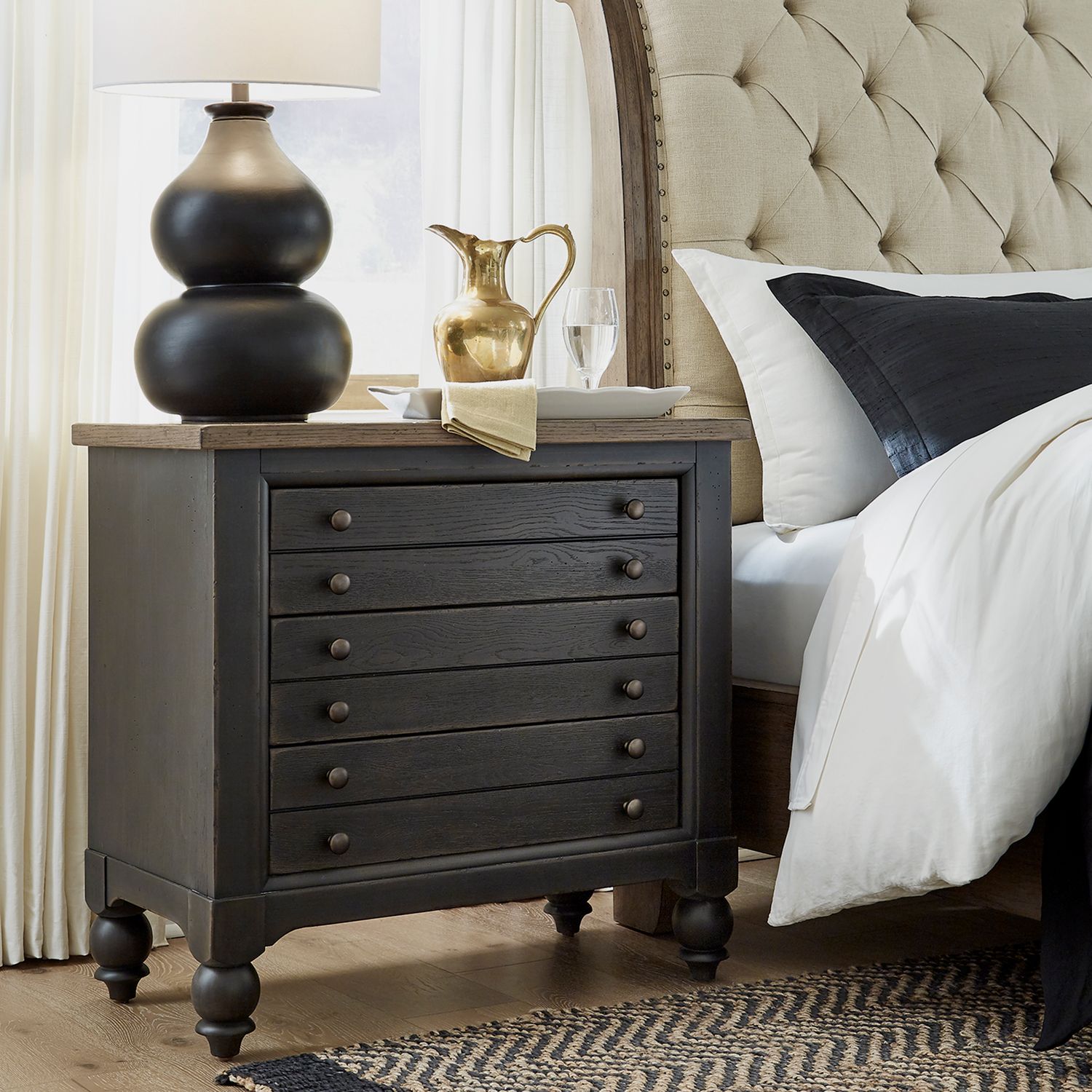 Americana Farmhouse Wood 3-Drawer Bedside Chest w/Charging Station