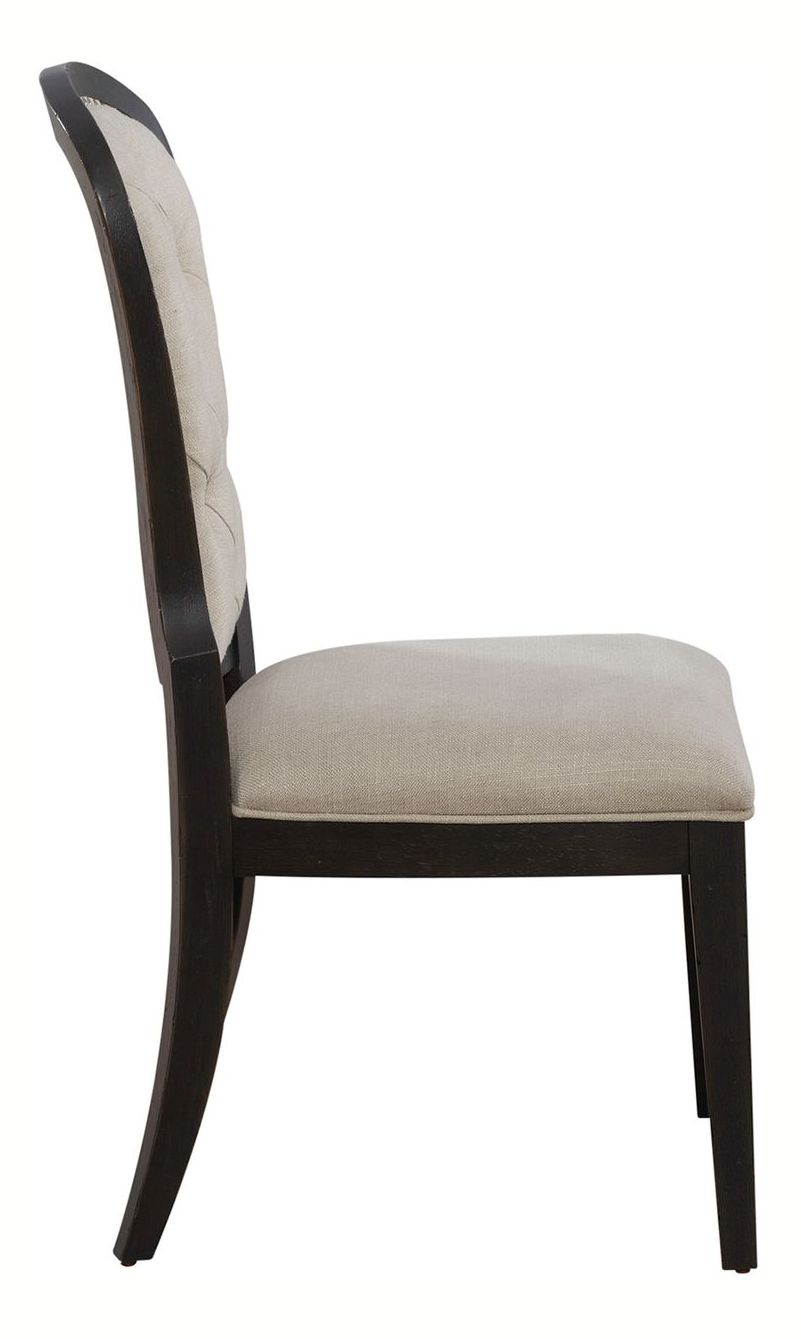Americana Farmhouse Linen/Wood Tufted Back Side Chair