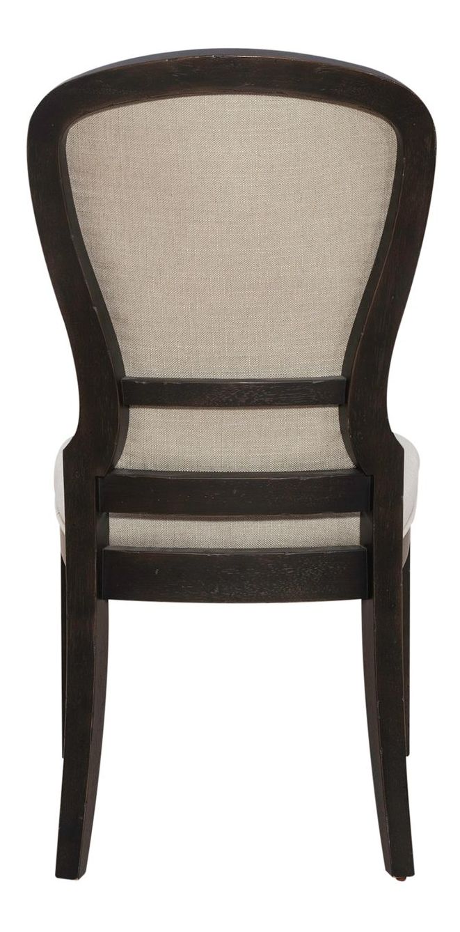 Americana Farmhouse Linen/Wood Tufted Back Side Chair