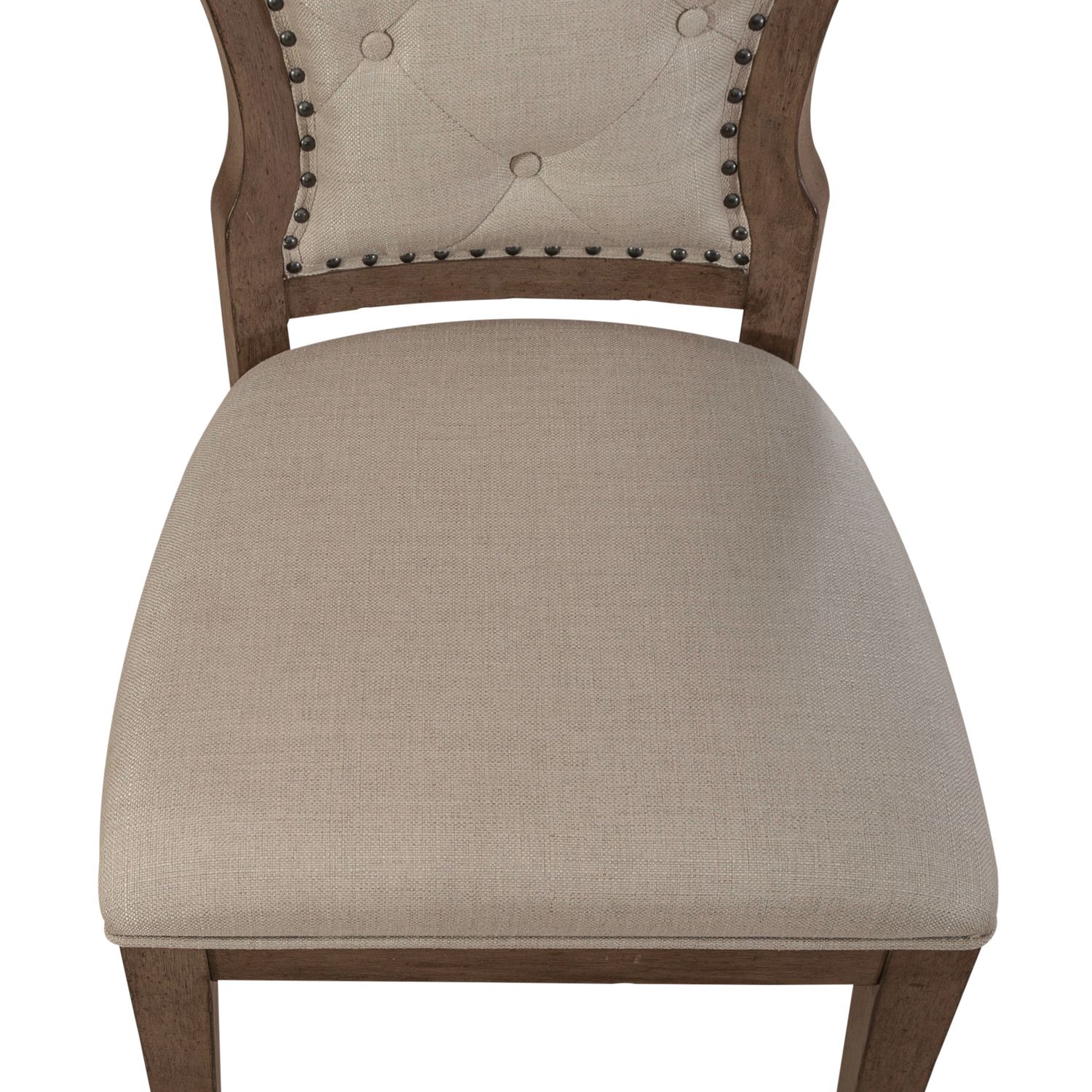 Americana Farmhouse Linen/Wood Tufted Back Side Chair