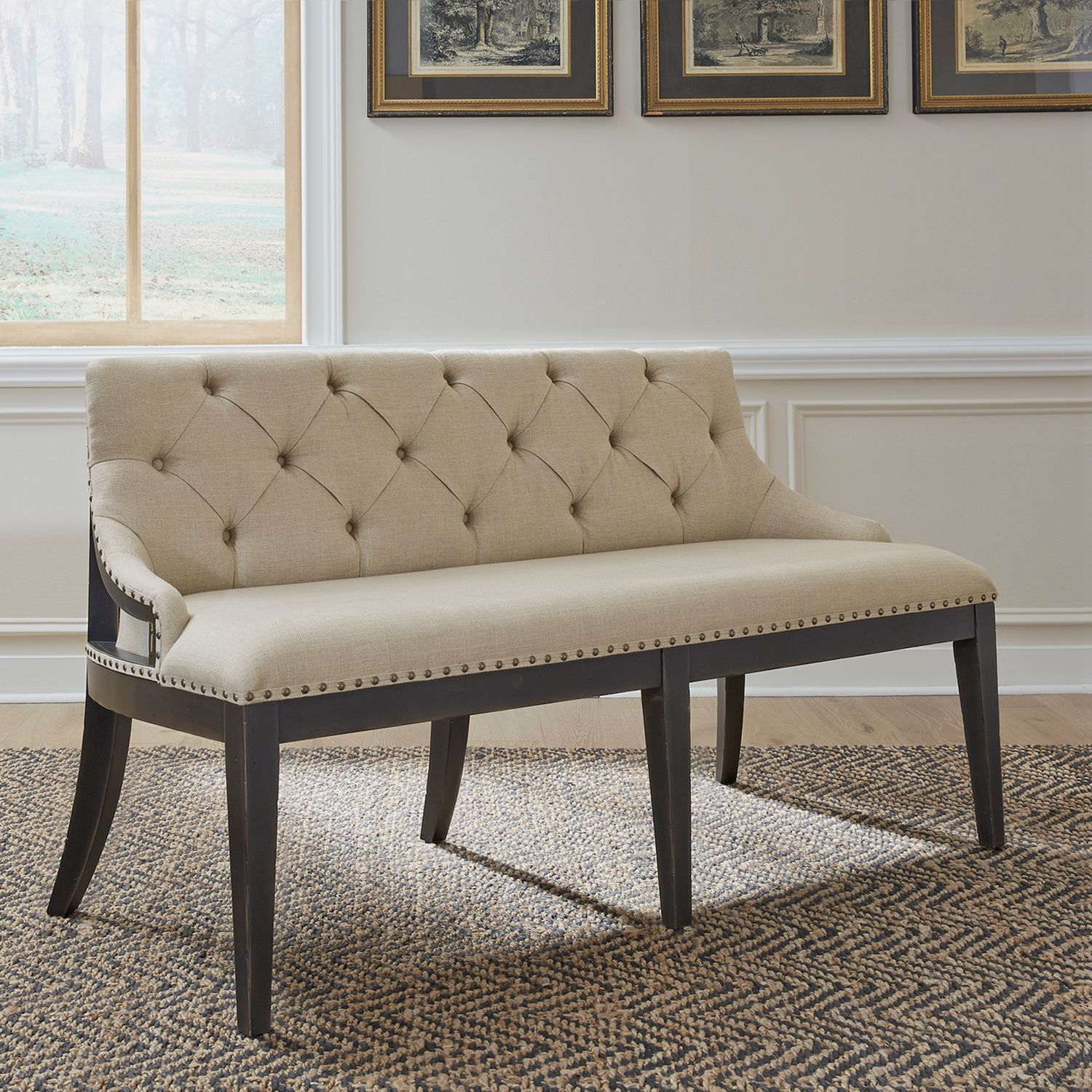 Americana Farmhouse Linen/Wood Shelter Dining Bench
