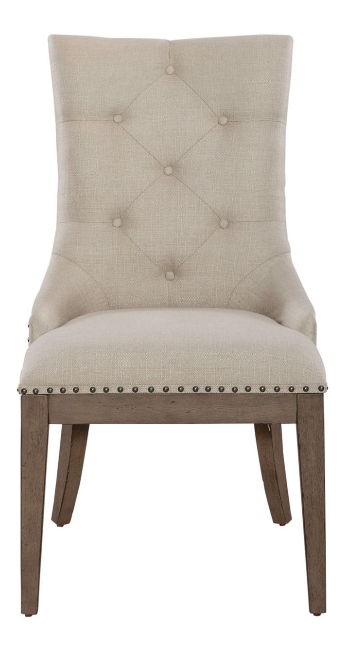 Americana Farmhouse Linen/Wood Shelter Side Chair