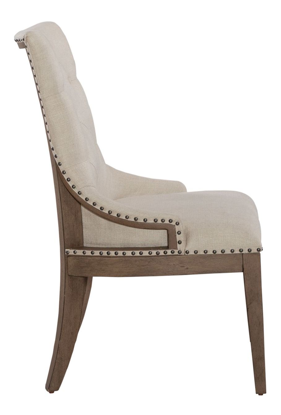 Americana Farmhouse Linen/Wood Shelter Side Chair