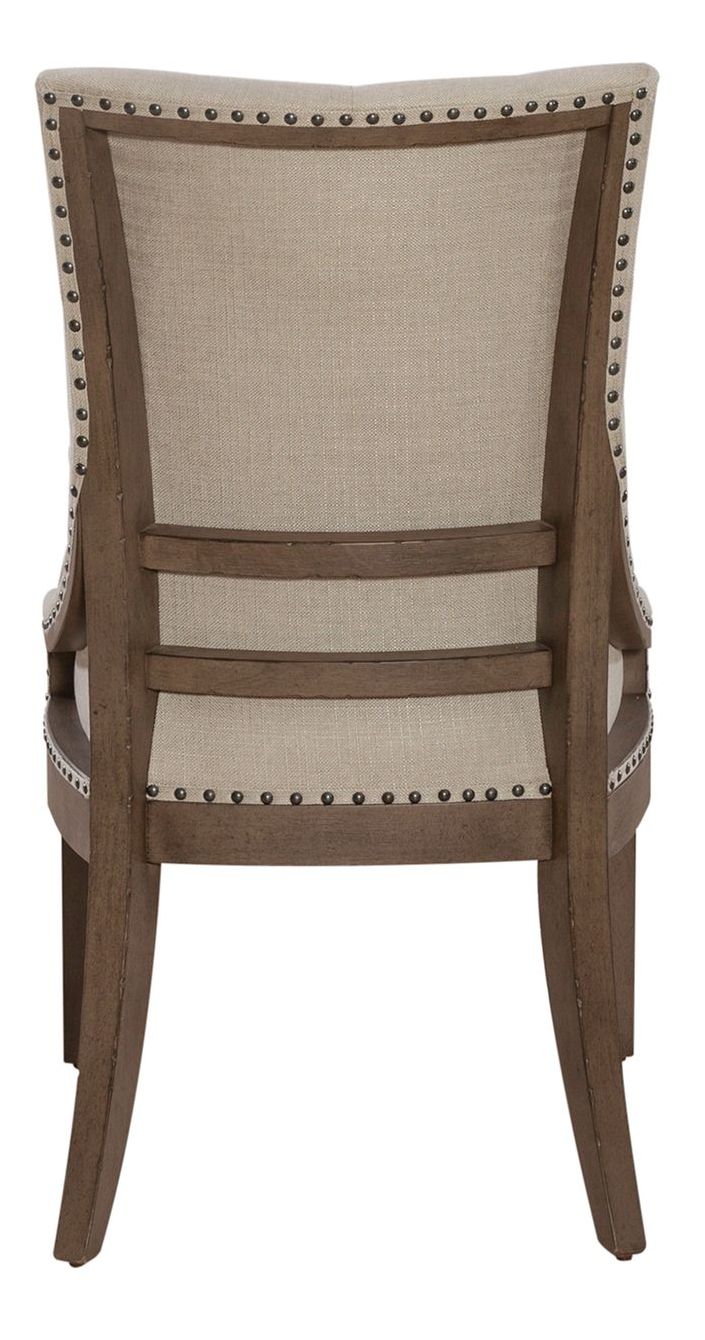 Americana Farmhouse Linen/Wood Shelter Side Chair