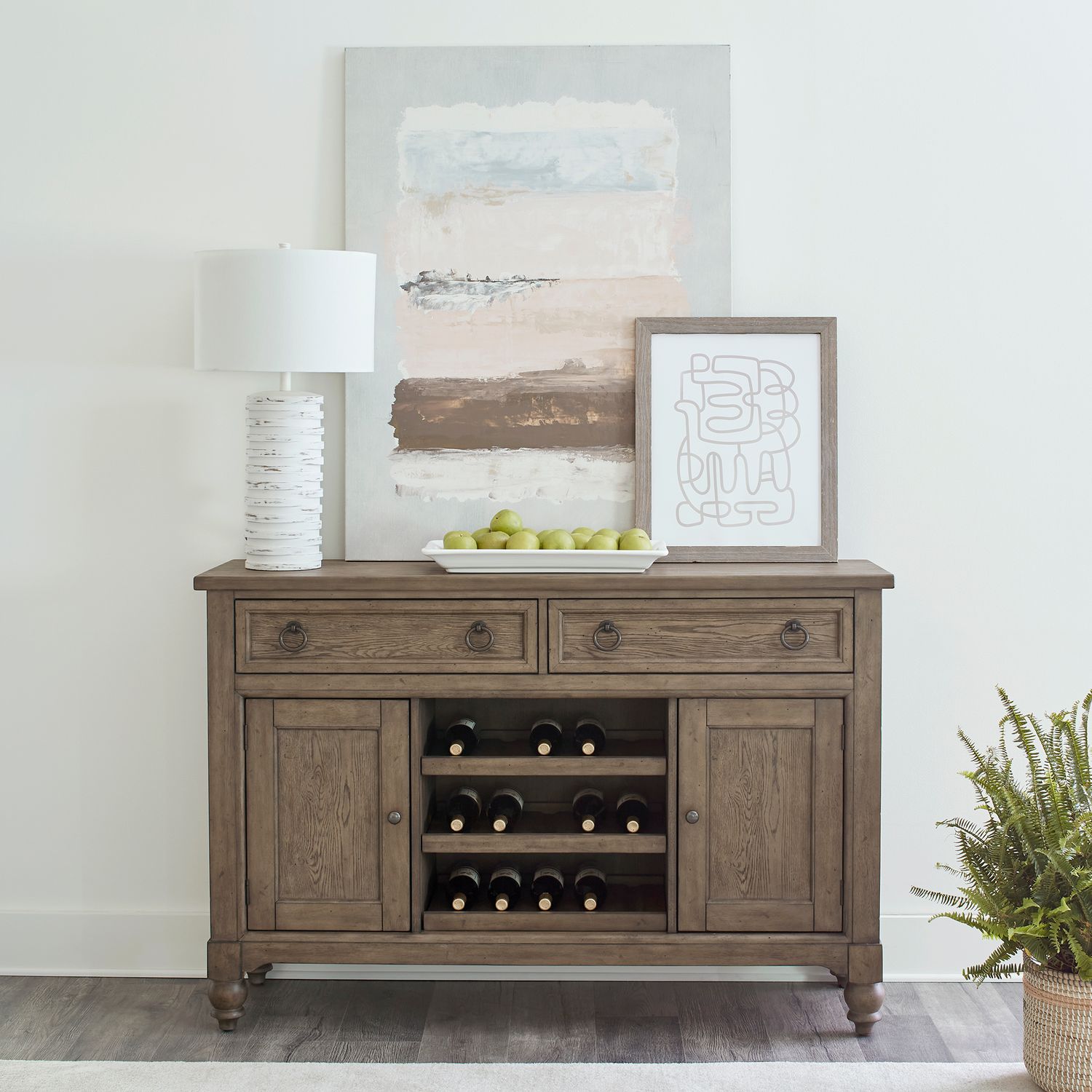 Americana Farmhouse 2-Door 2-Drawer Buffet with Wine Storage