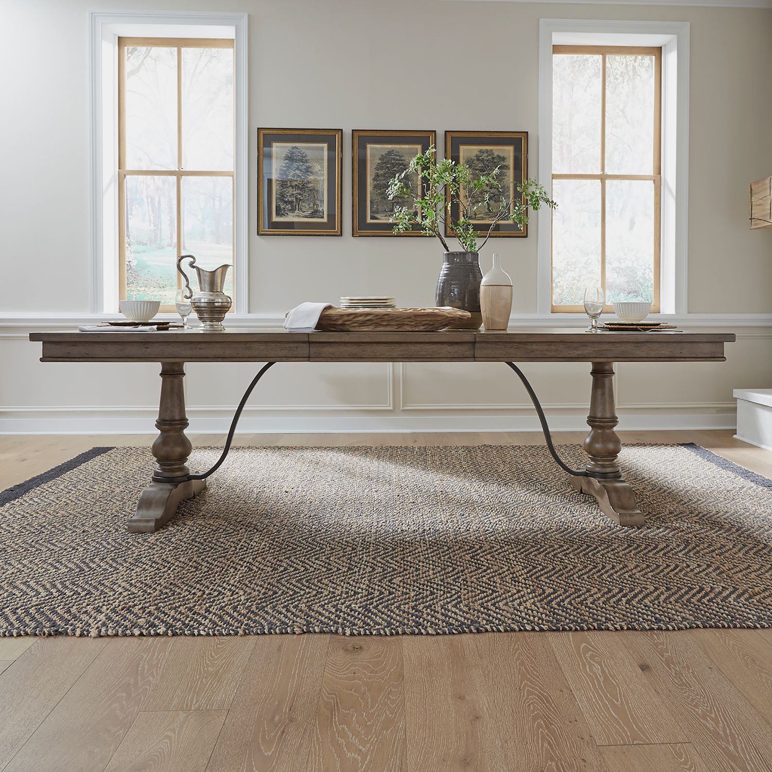 Americana Farmhouse Wood Extendable Trestle Dining Set | SohoMod
