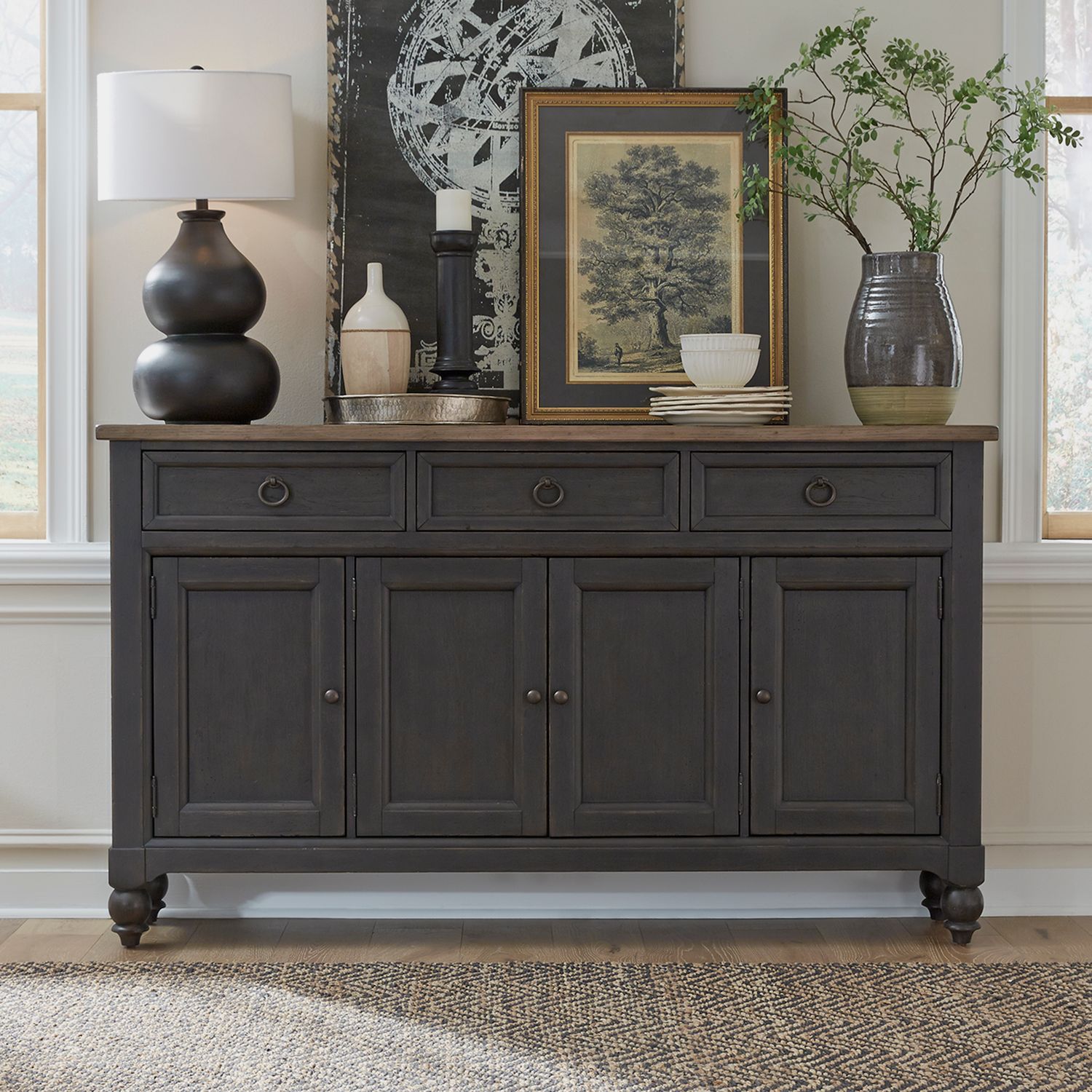 Americana Farmhouse Wood 4-Door 3-Drawer Hall Buffet