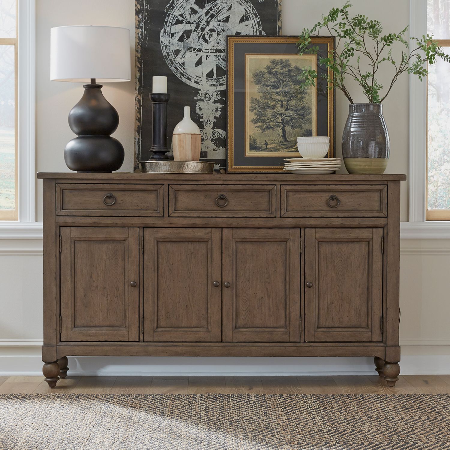 Americana Farmhouse Wood 4-Door Hall Buffet | Liberty Furniture