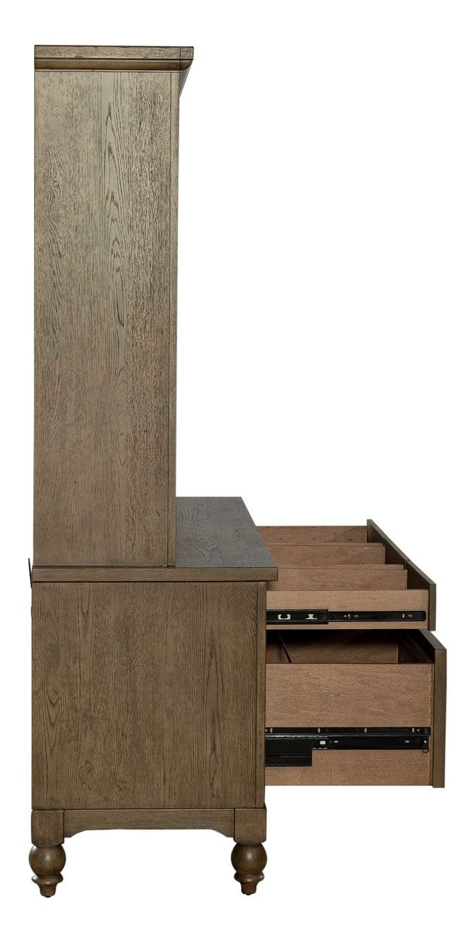 Americana Farmhouse Wood 5-Drawer Credenza & Hutch