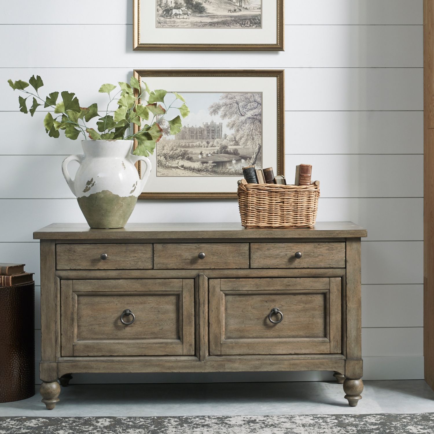 Americana Farmhouse Wood 5-Drawer Credenza