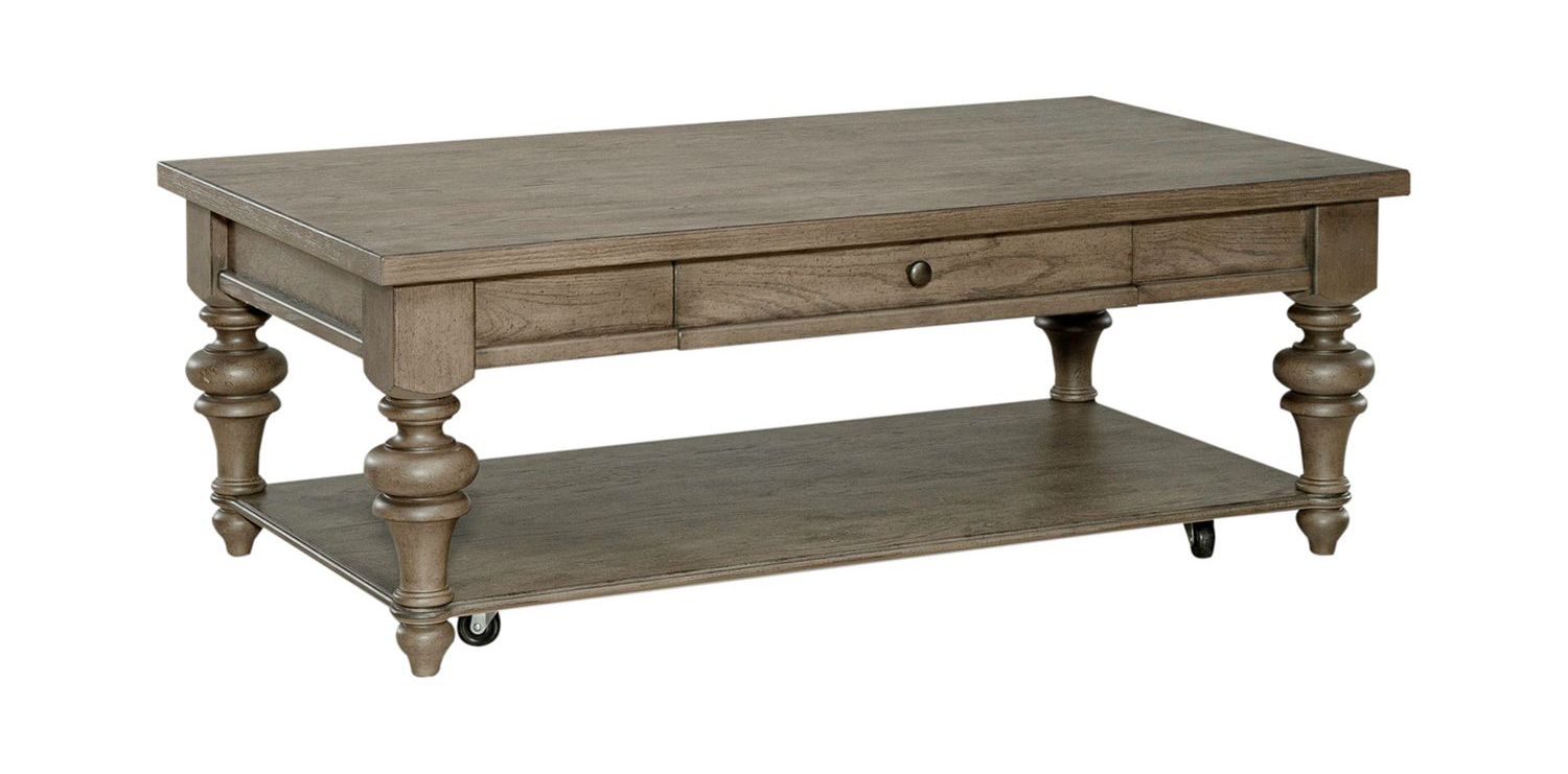 Americana Farmhouse Wood Cocktail Table Set with Shelf
