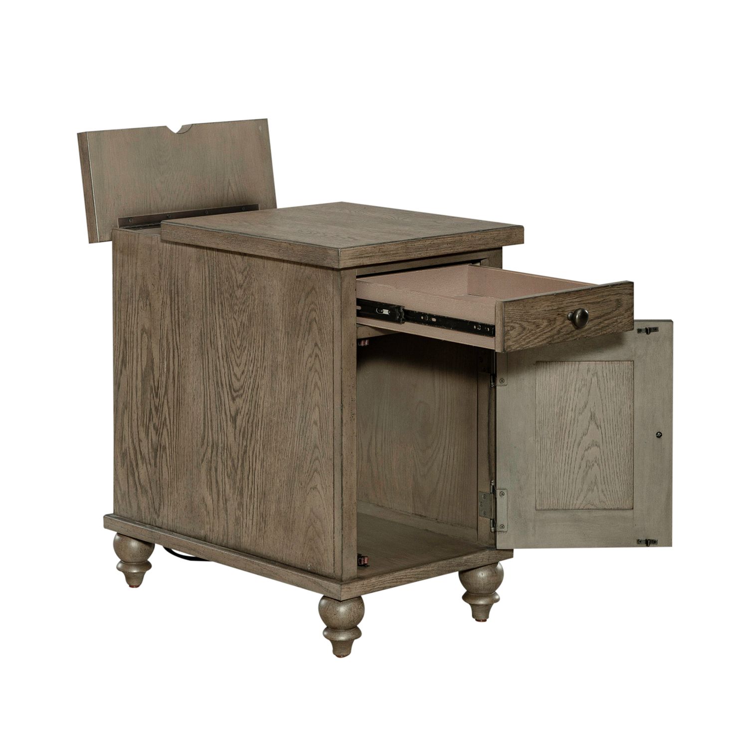 Americana Farmhouse Rectangular Wood 1-Door 1-Drawer Chairside Table w/Charging Station