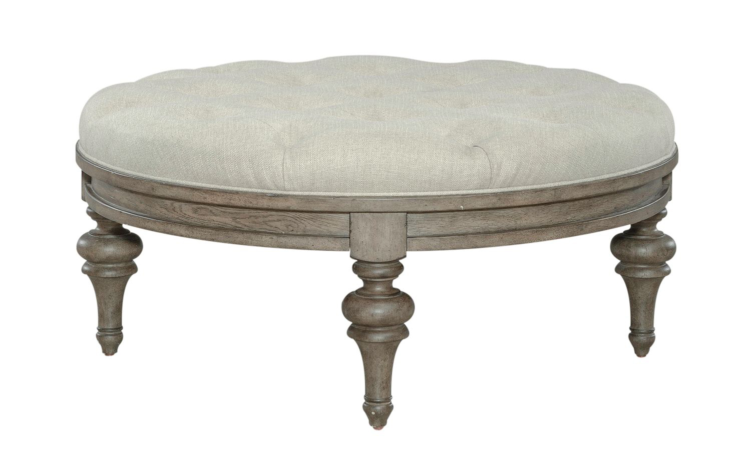 Americana Farmhouse Round Polyester/Wood Cocktail Ottoman