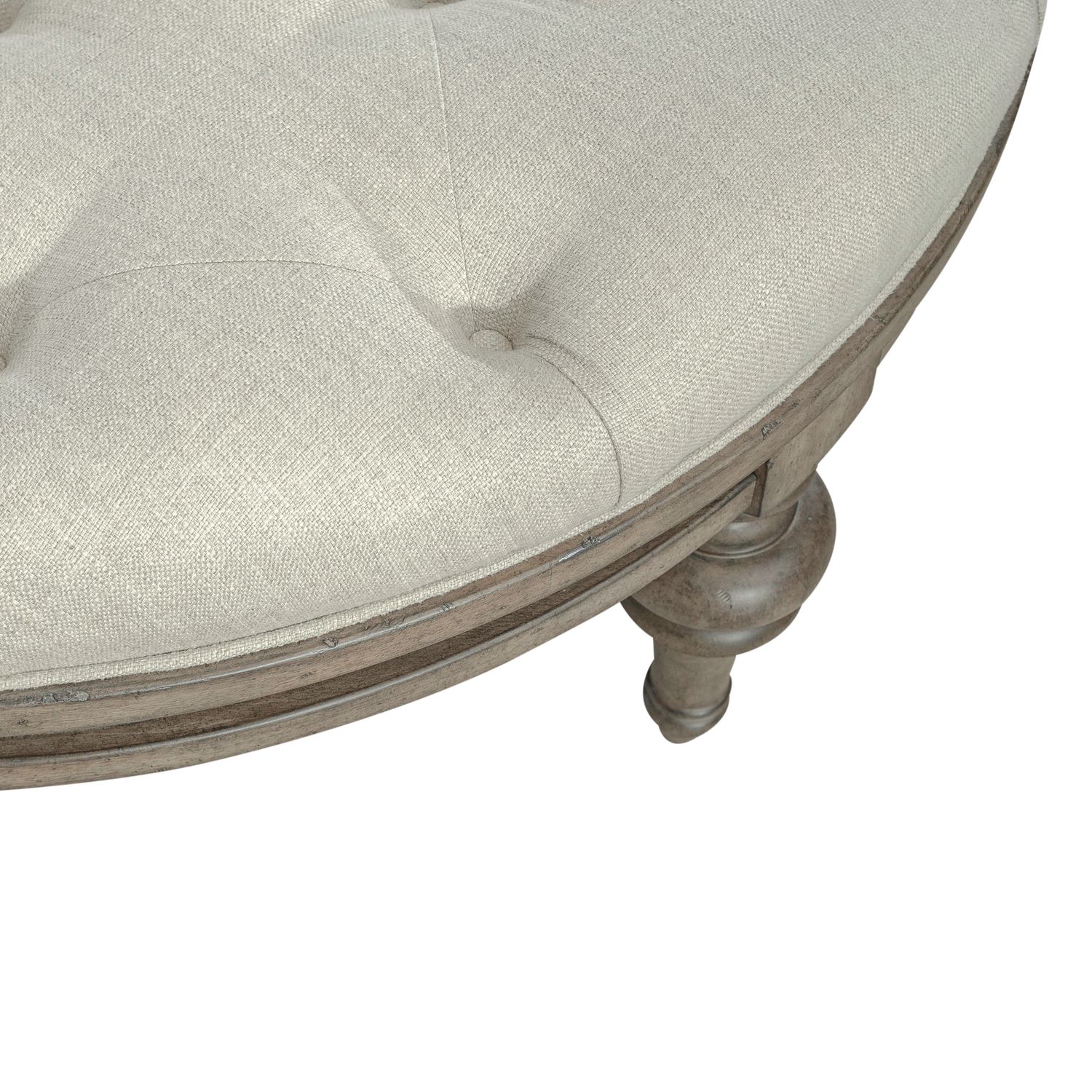 Americana Farmhouse Round Polyester/Wood Cocktail Ottoman