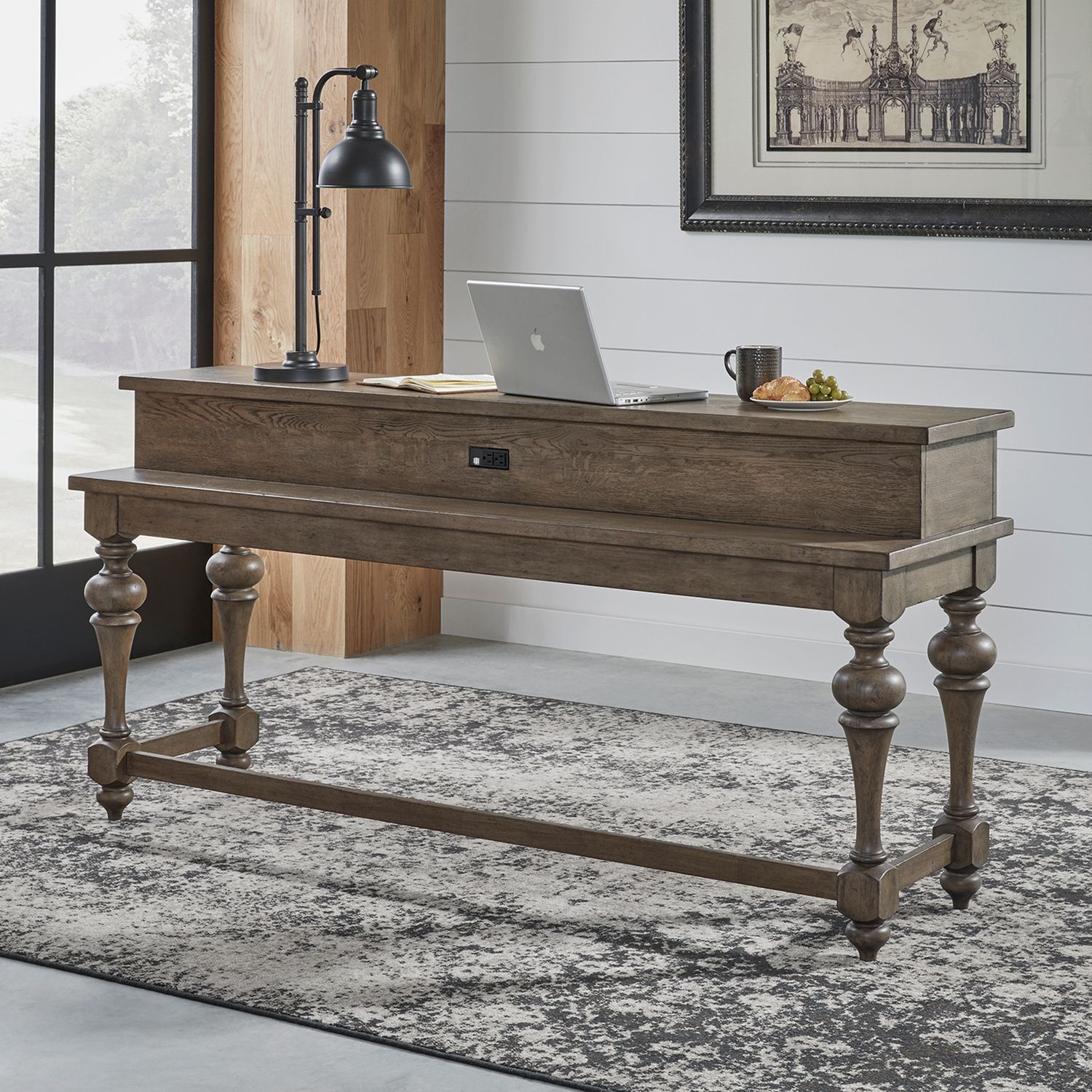 Americana Farmhouse Rectangular Wood Console Bar Table w/Charging Station