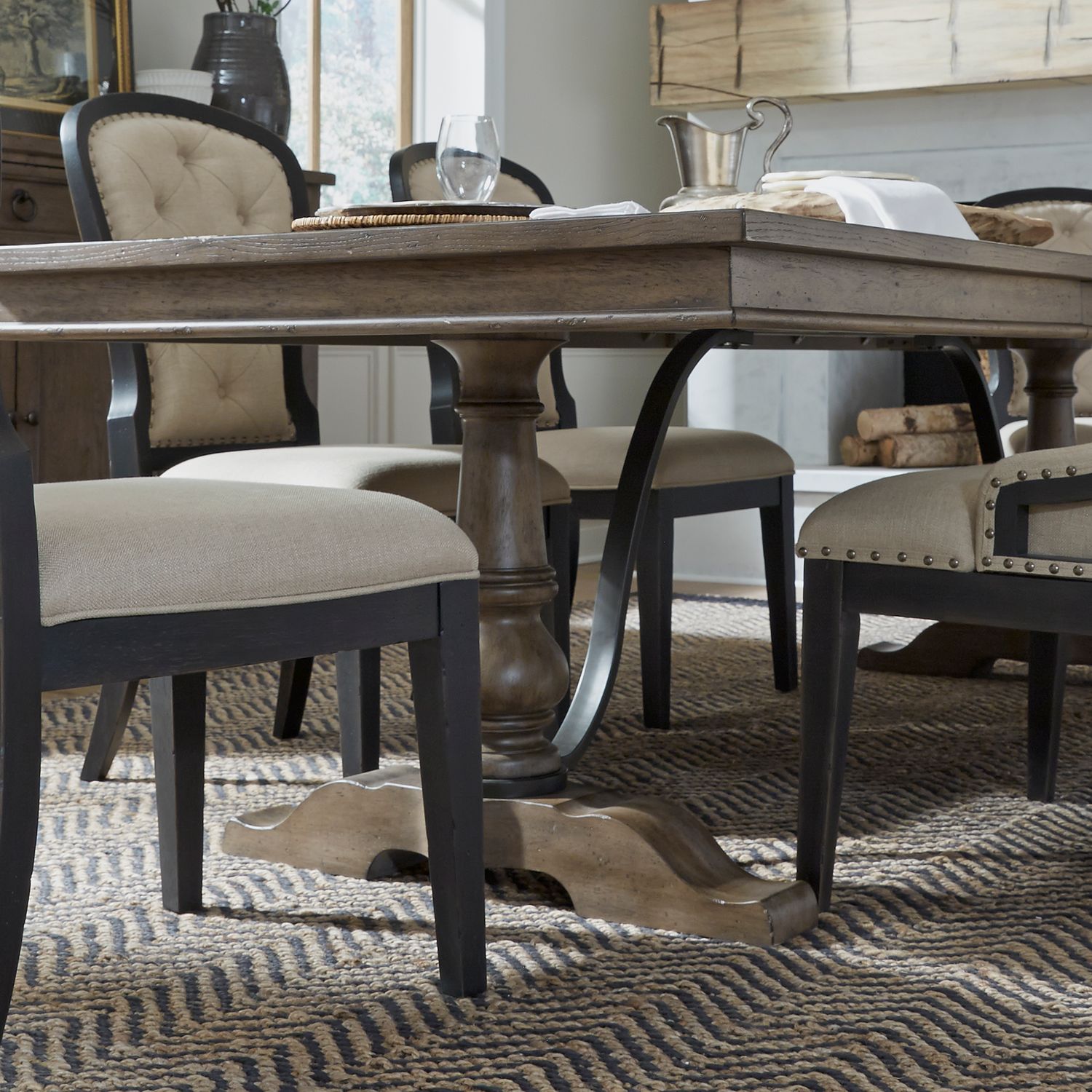 Americana Farmhouse Wood Extendable Trestle Dining Set | SohoMod