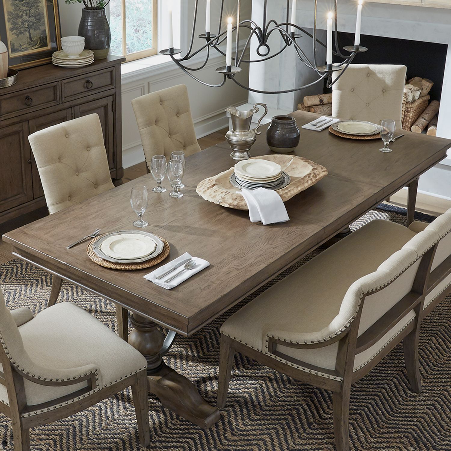 Americana Farmhouse Linen Shelter Dining Bench