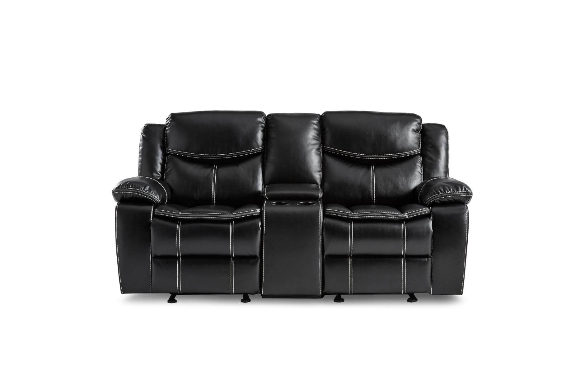 Bastrop Leather Gel Match Double Glider Reclining Love Seat w/Console - Thumbnail 3