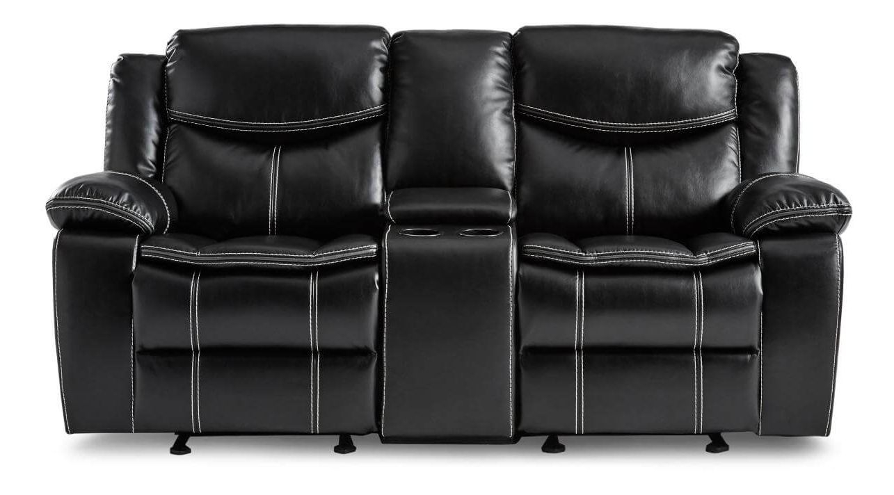 Bastrop Leather Gel Match Double Glider Reclining Love Seat w/Console
