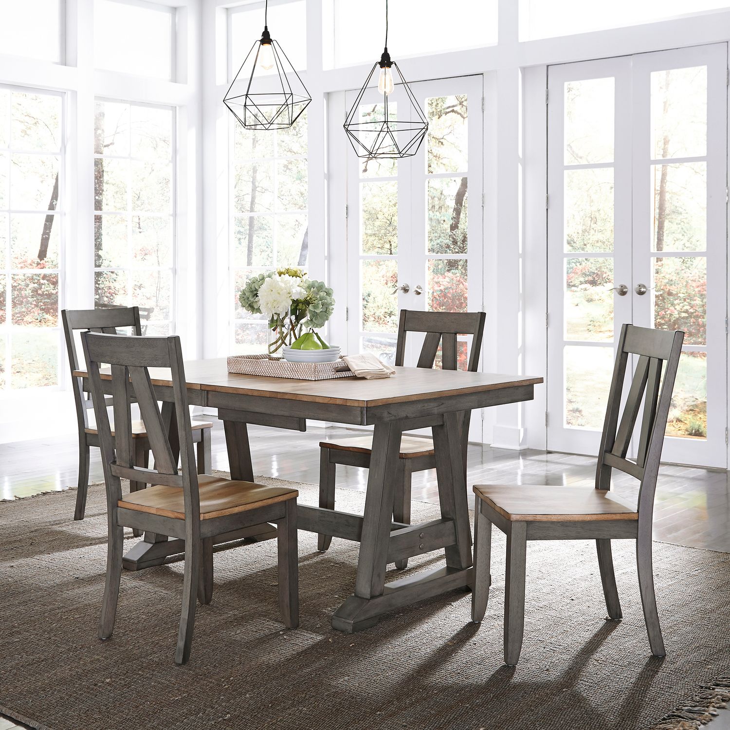 Lindsey Farm Rectangular Wood Extendable Trestle Dining Table