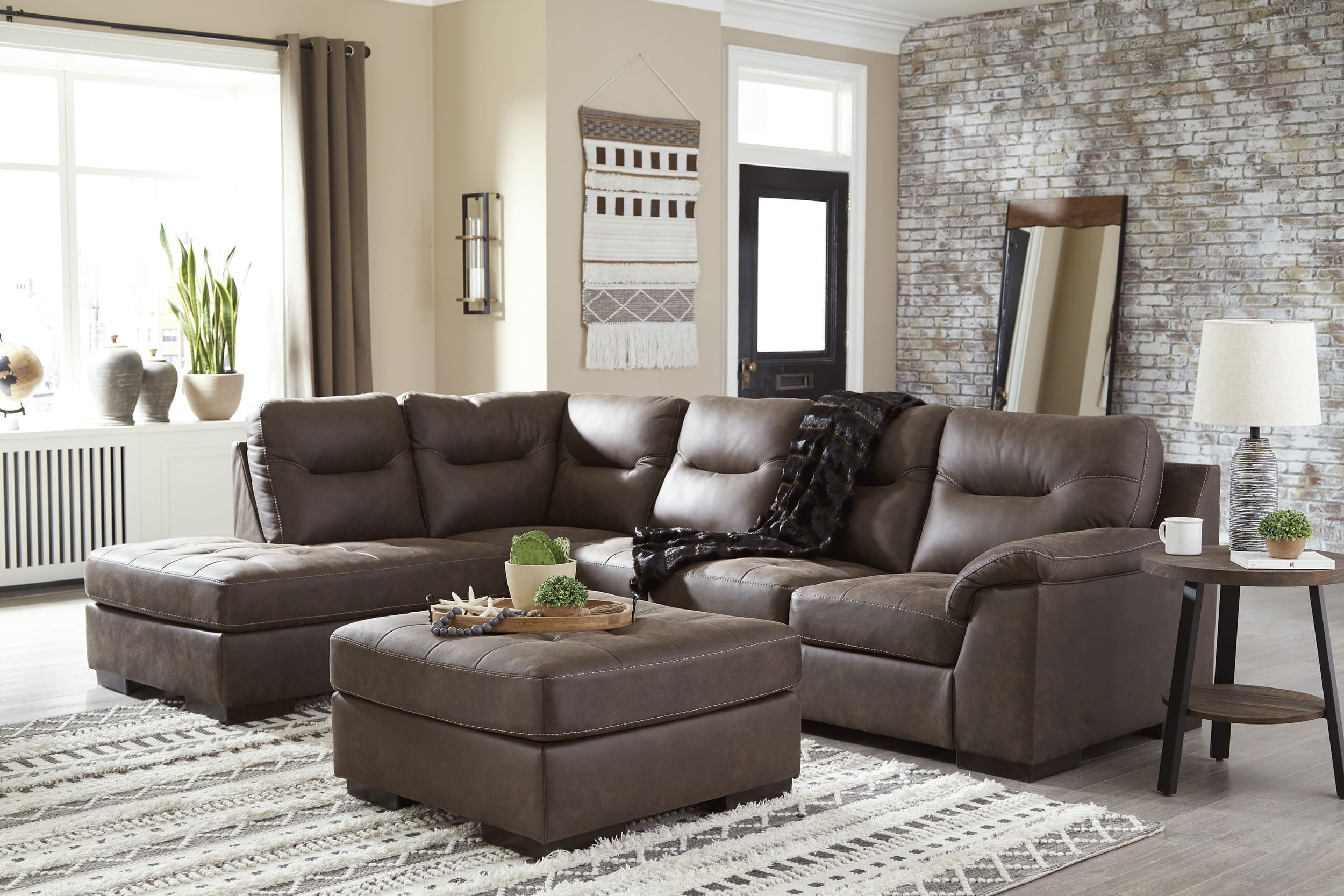 Maderla Faux Leather Oversized Accent Ottoman