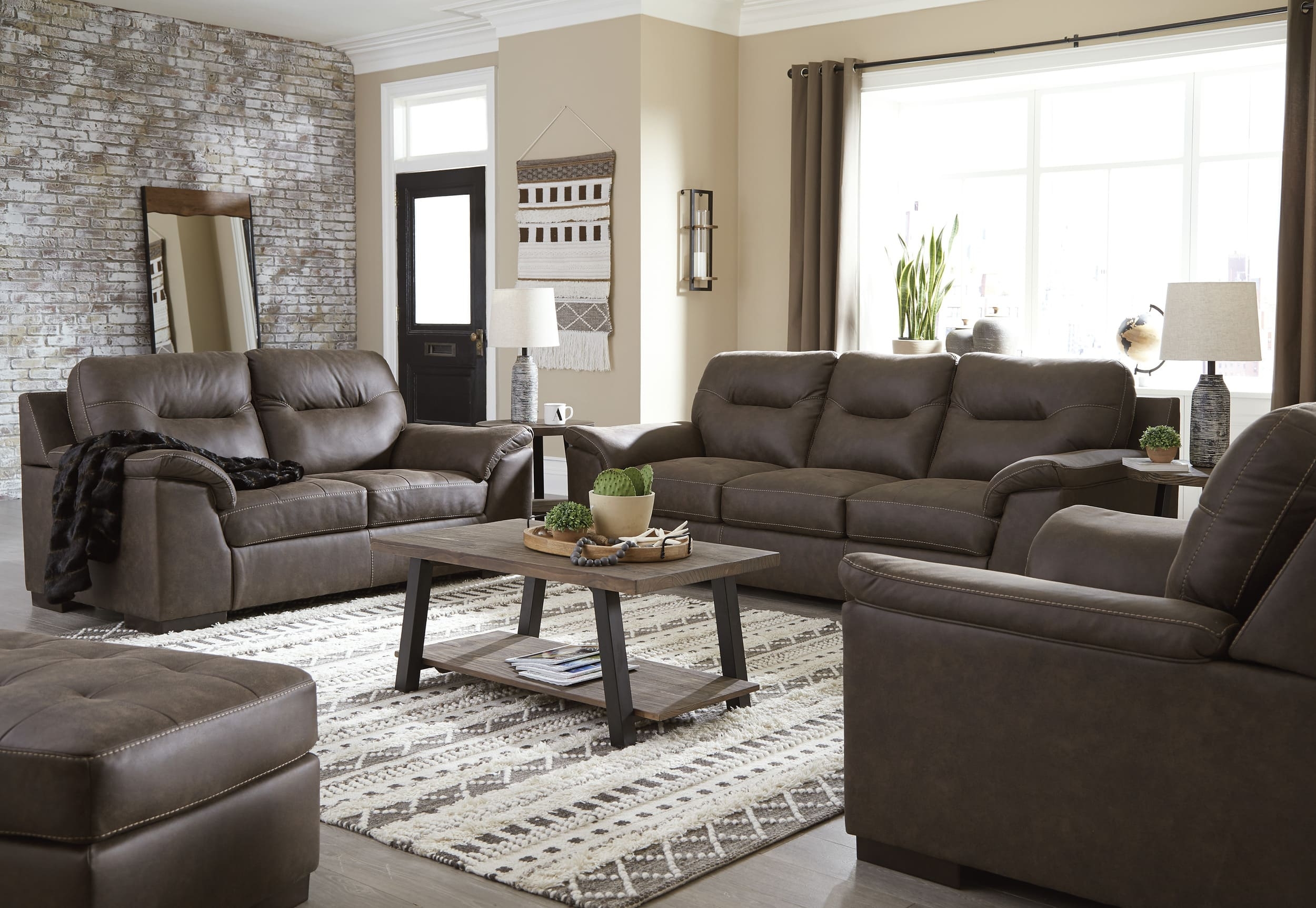 Ashley Maderla Faux Leather Sofa Living Room Set