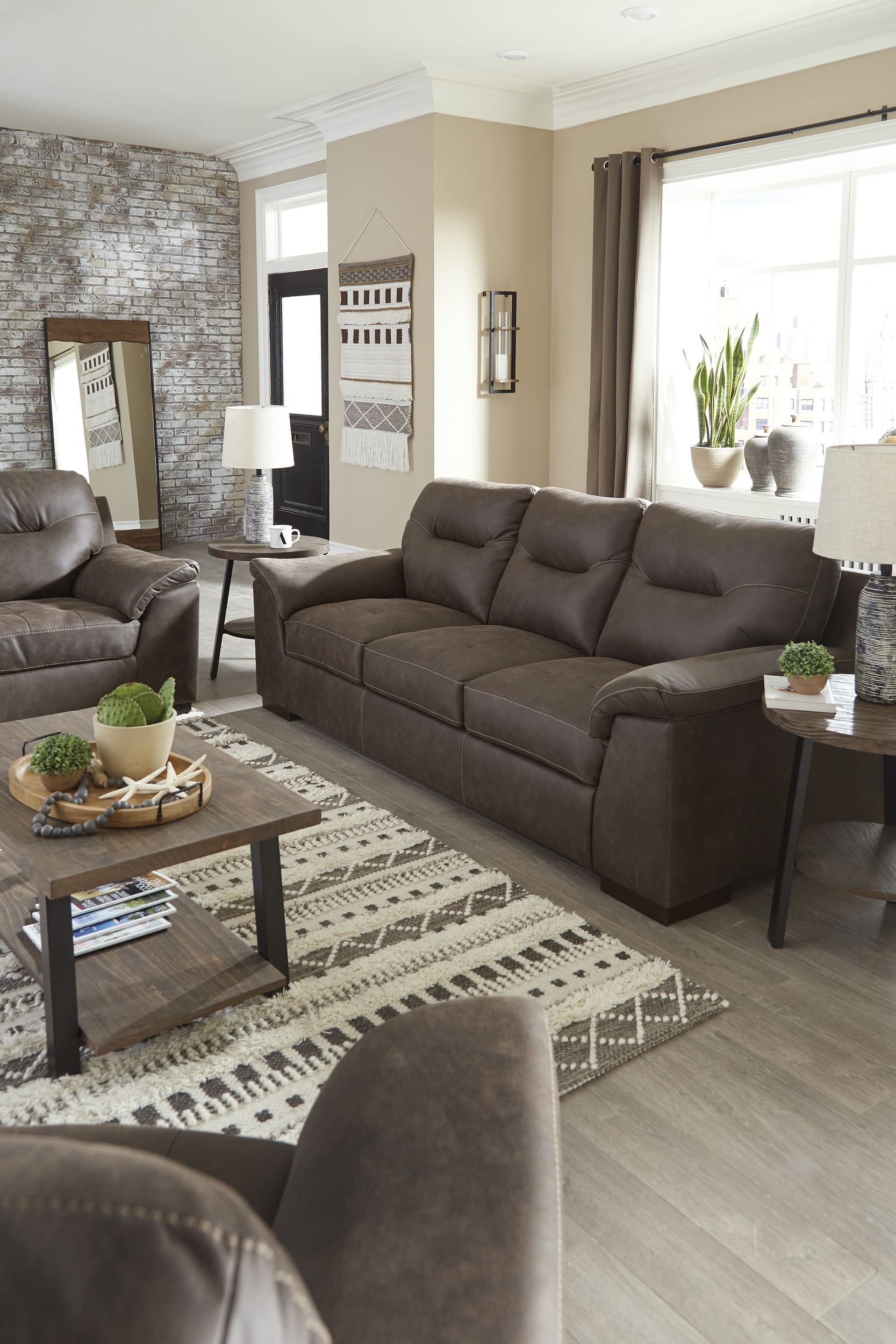 Ashley Maderla Faux Leather Sofa Set And Center Table