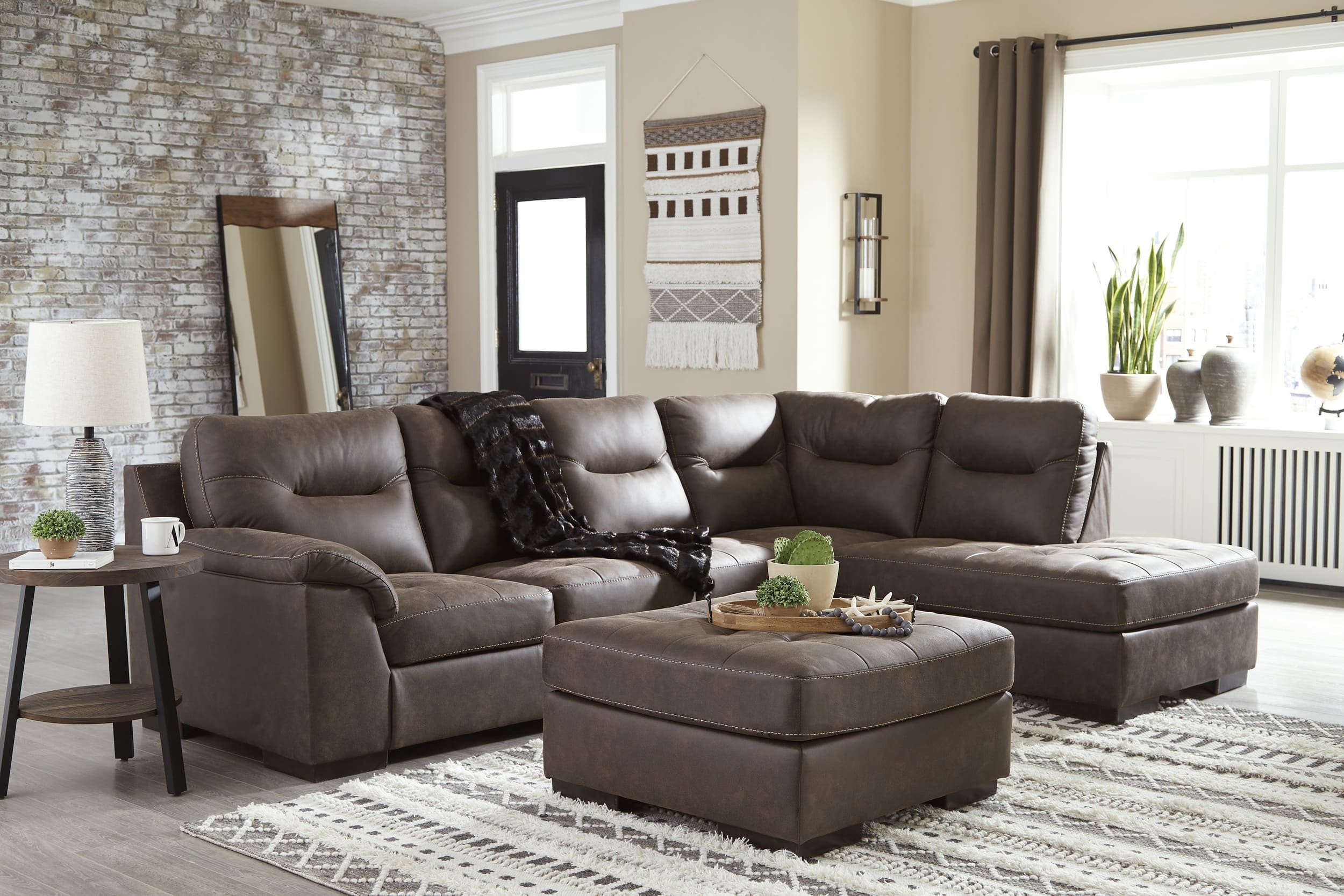 Ashley Maderla Leather 2-Piece Sectional Sofa with Chaise And Ottoman