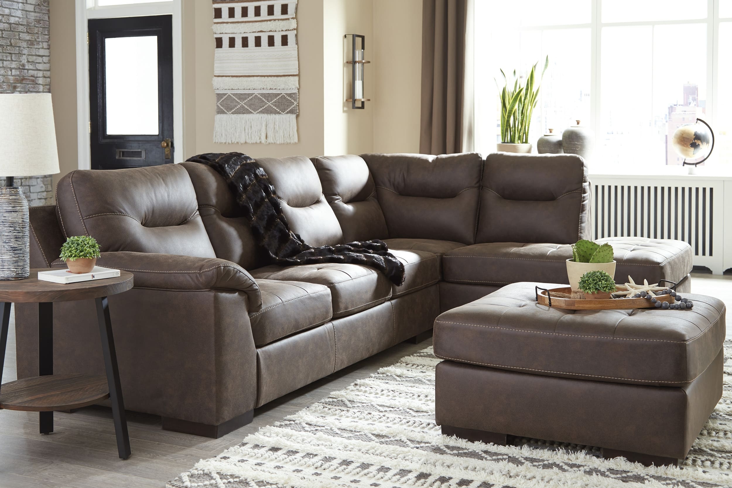 Maderla Leather 2-Piece Sectional Sofa with Chaise And Ottoman
