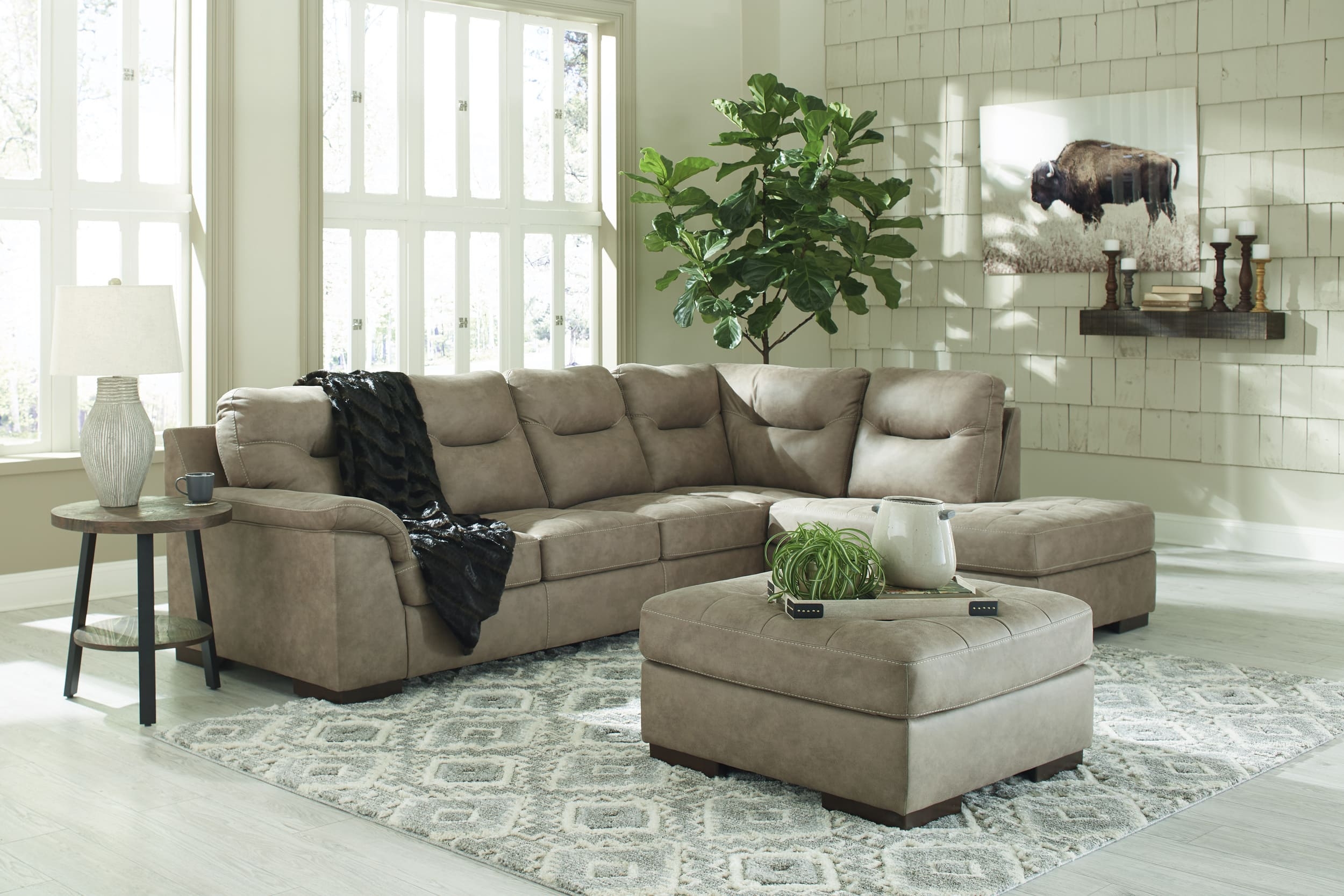 Maderla 2-Piece Faux Leather L-Shaped Sectional Sofa w/Right Arm Chaise Facing