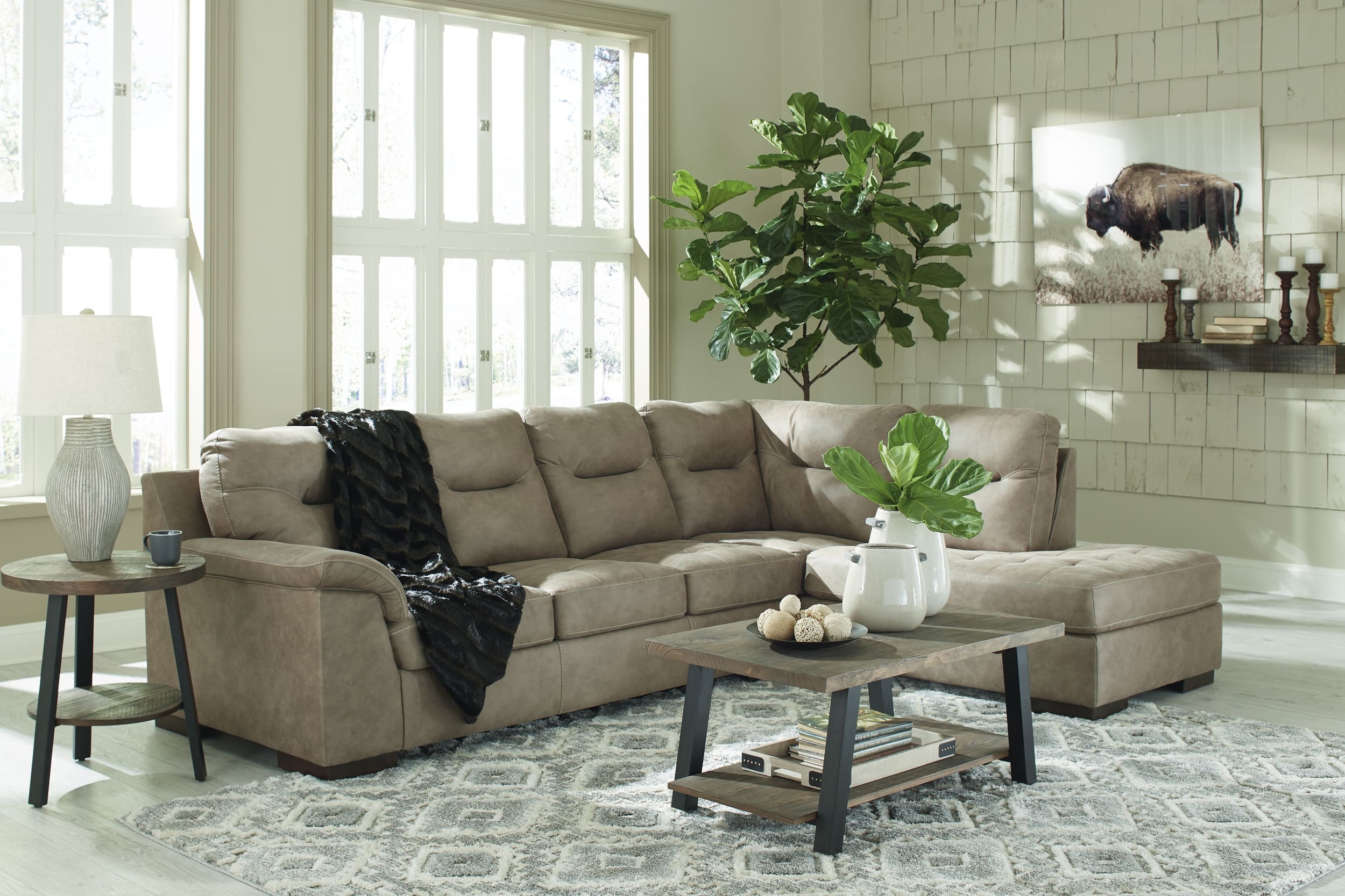 Maderla 2-Piece Faux Leather L-Shaped Sectional Sofa w/Right Arm Chaise Facing