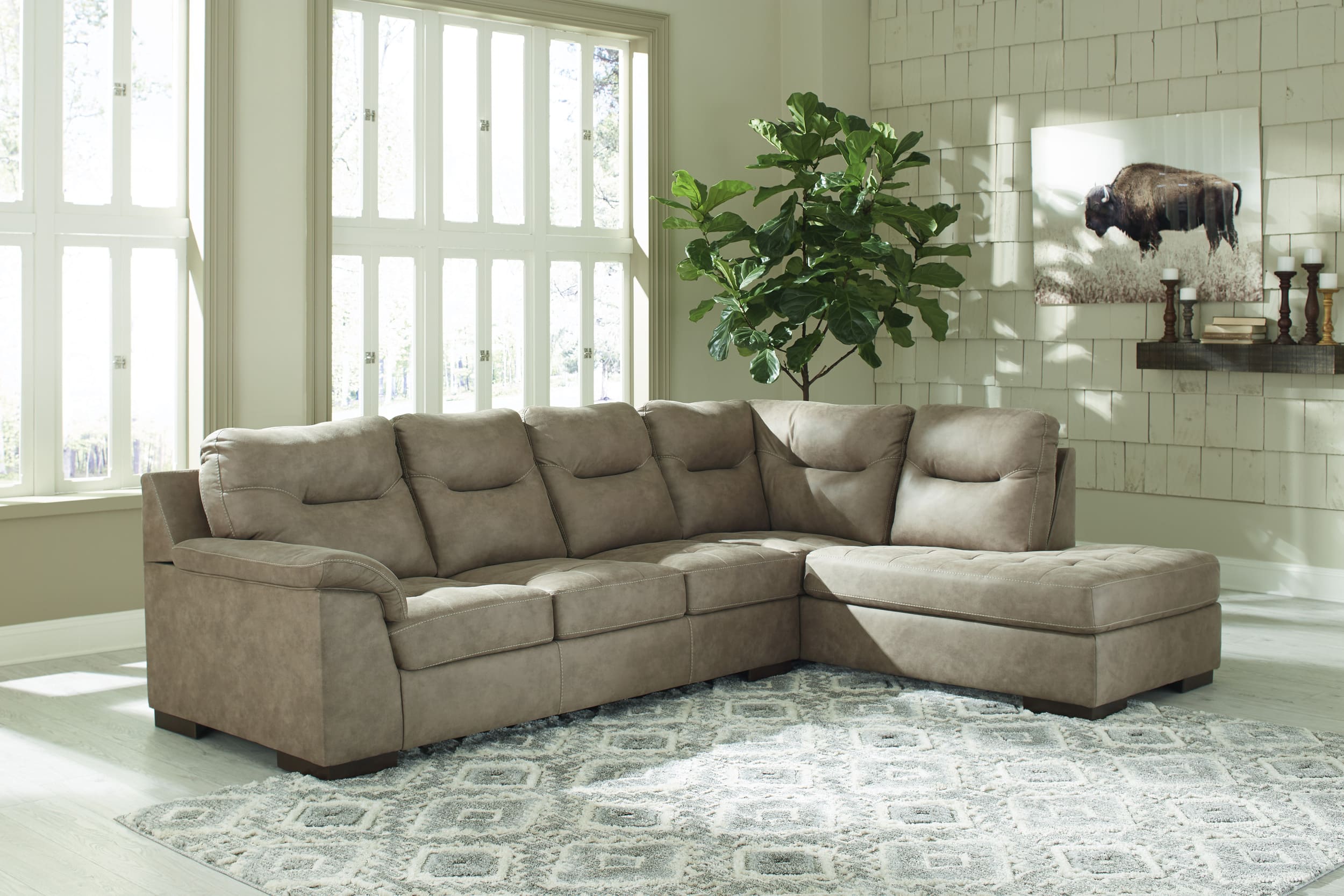 Maderla 2-Piece Faux Leather L-Shaped Sectional Sofa w/Right Arm Chaise Facing