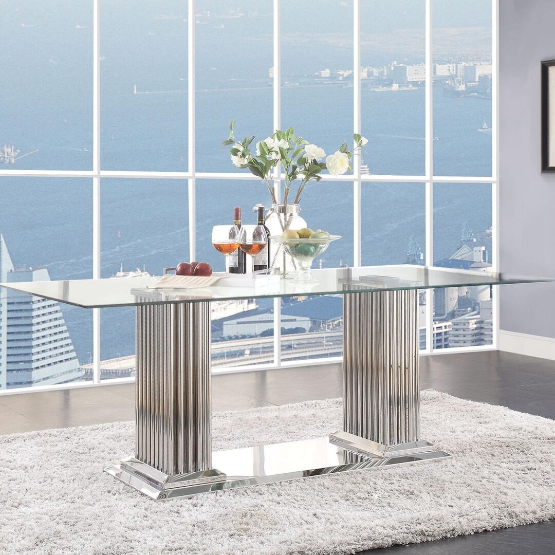 Cyrene Glass/Metal Rectangular Dining Set, Composition 2