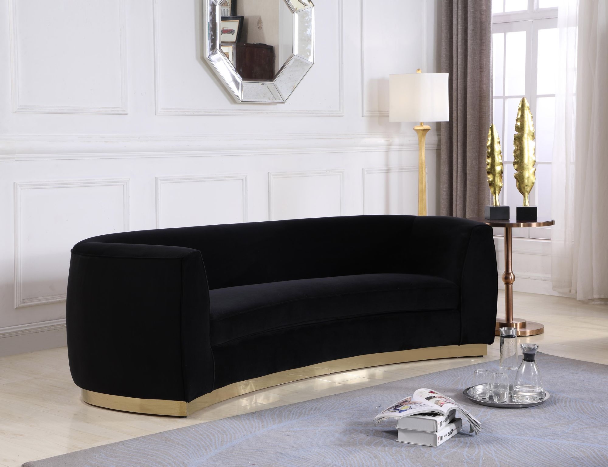 Julian Velvet Sofa with Gold Stainless Steel Base