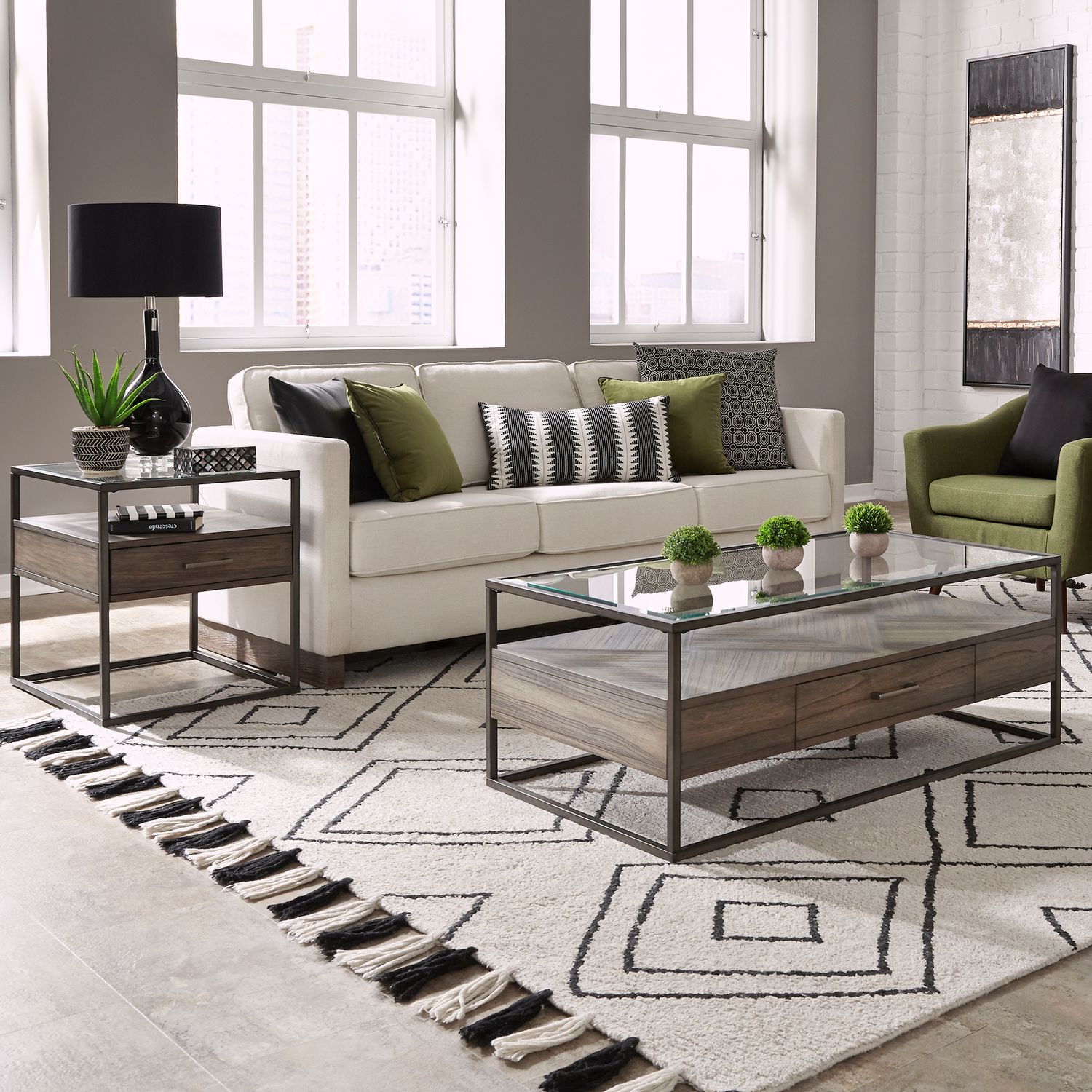 Jamestown Rectangular Glass/Wood/Metal 1-Drawer End Table