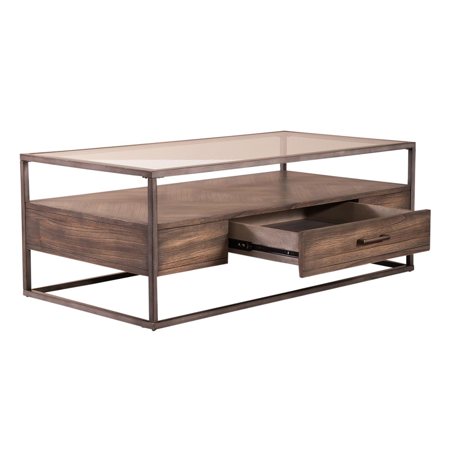 Jamestown Rectangular Glass/Metal/Wood 1-Drawer Cocktail Table