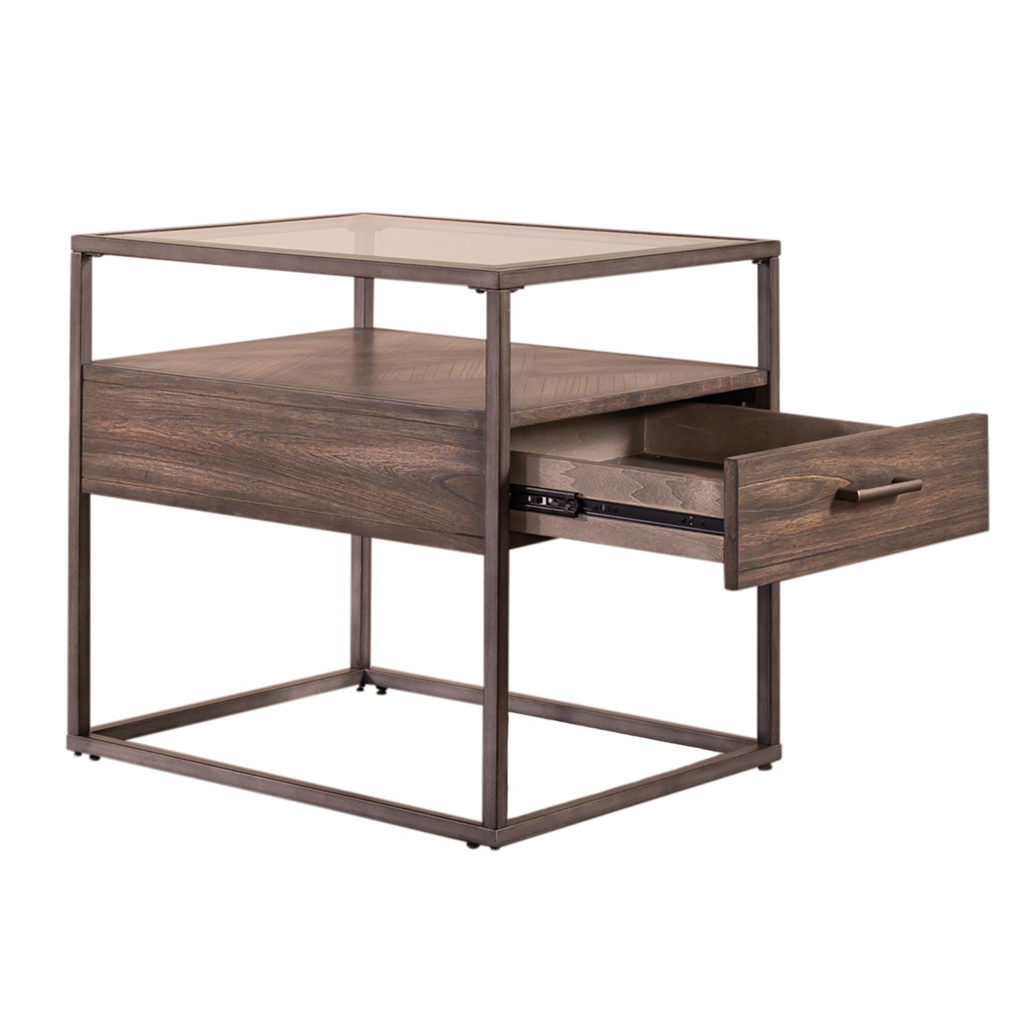Jamestown Rectangular Glass/Wood/Metal 1-Drawer End Table