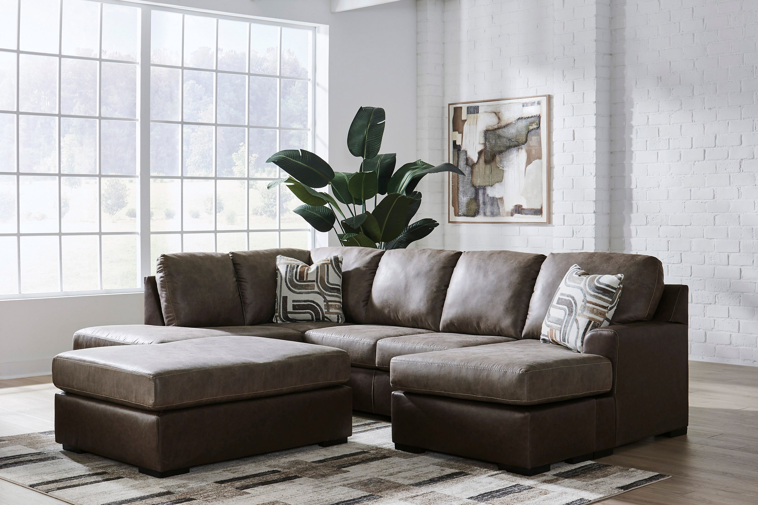 Castille Way U-Shaped Faux Leather 2-Piece Sleeper Sectional with LAF Corner Chaise