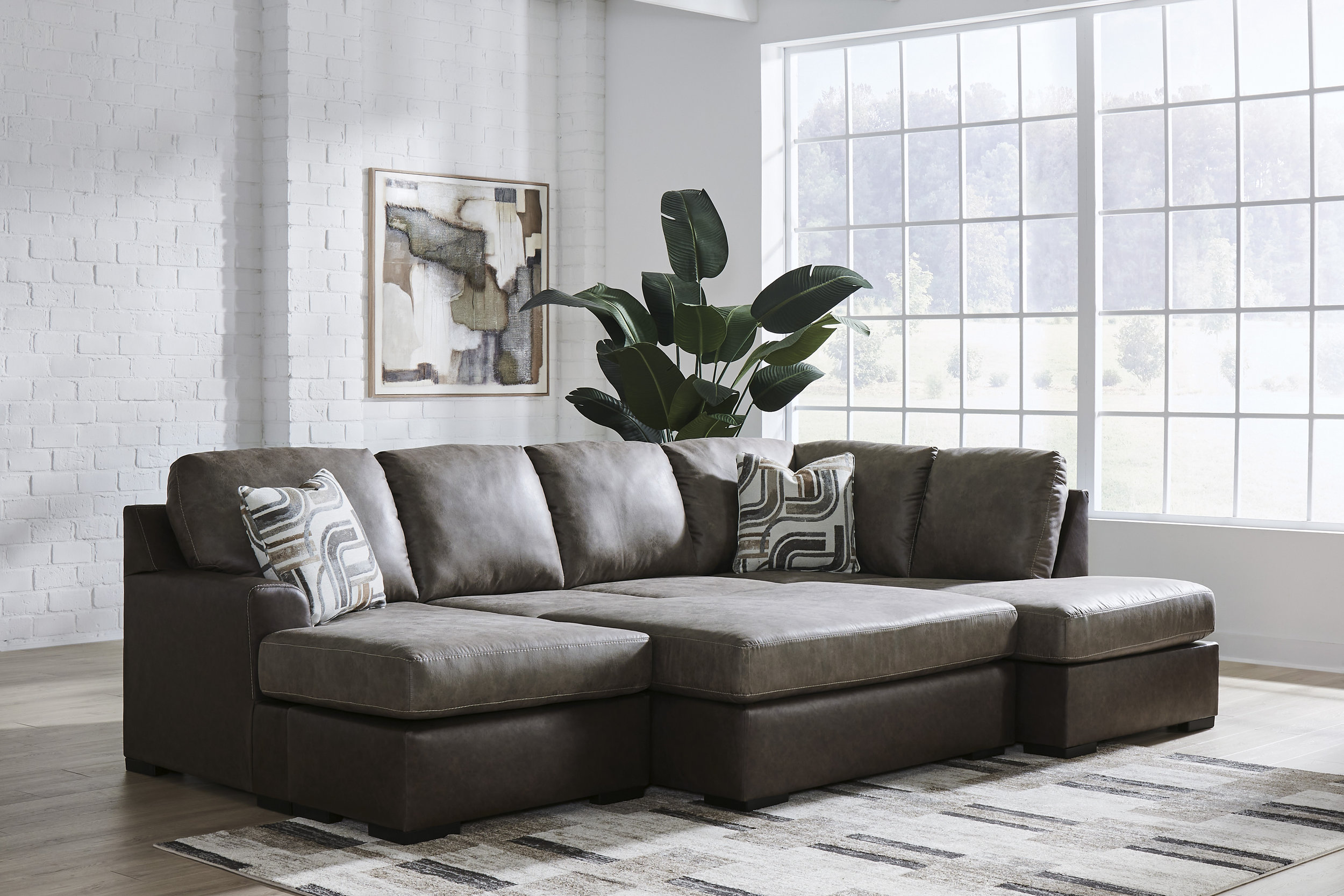 Castille Way U-Shaped Faux Leather 2-Piece Sectional with RAF Corner Chaise