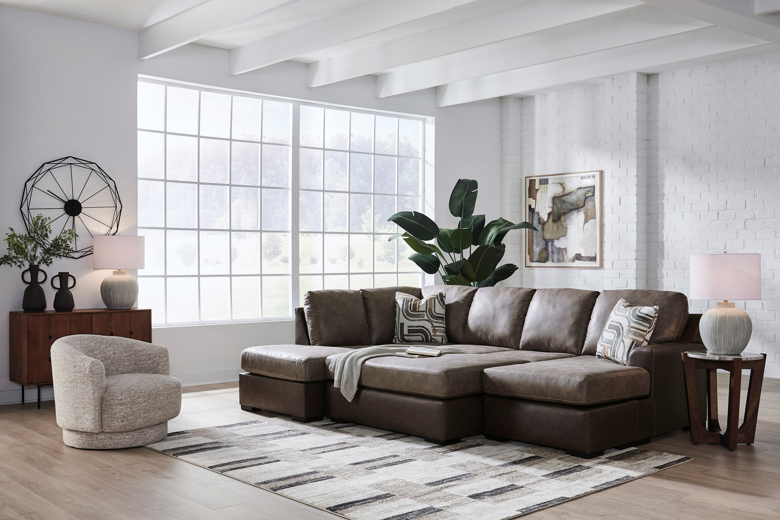 Castille Way U-Shaped Faux Leather 2-Piece Sleeper Sectional with LAF Corner Chaise