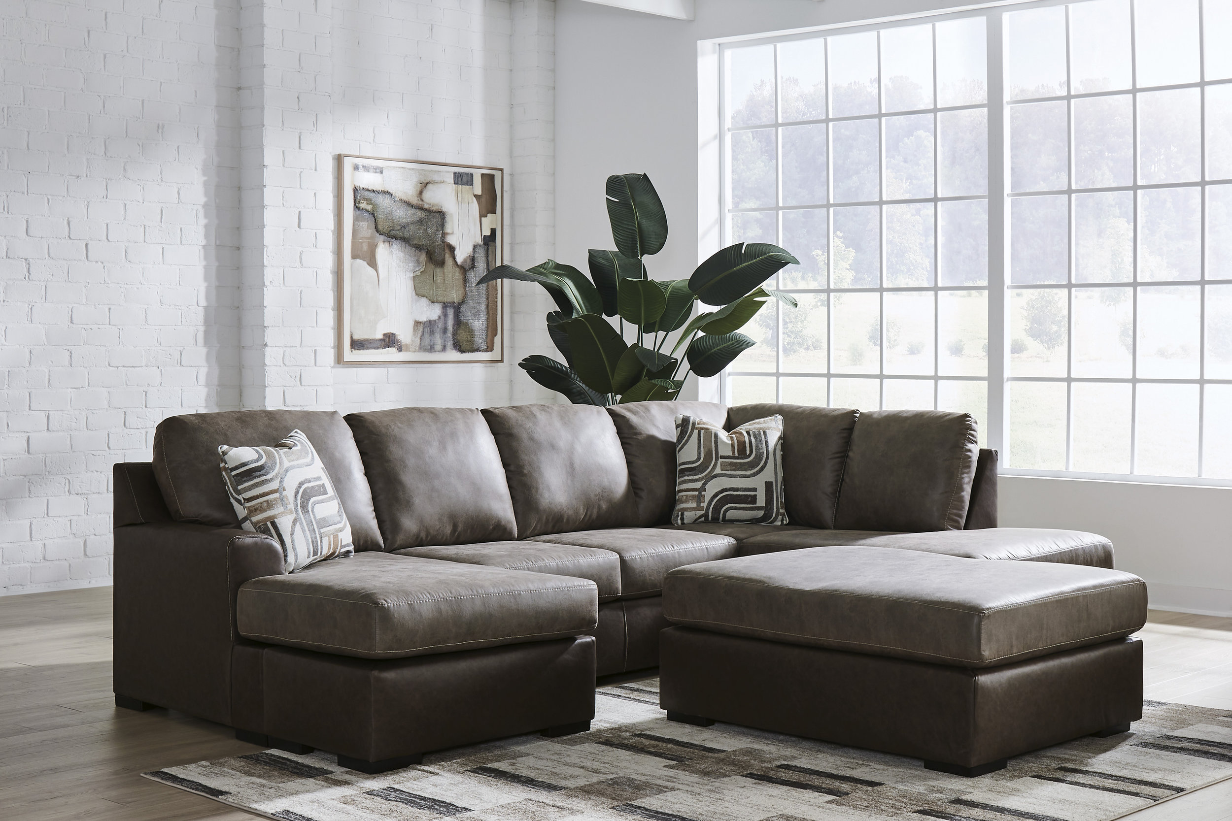 Castille Way U-Shaped Faux Leather 2-Piece Sleeper Sectional with RAF Corner Chaise