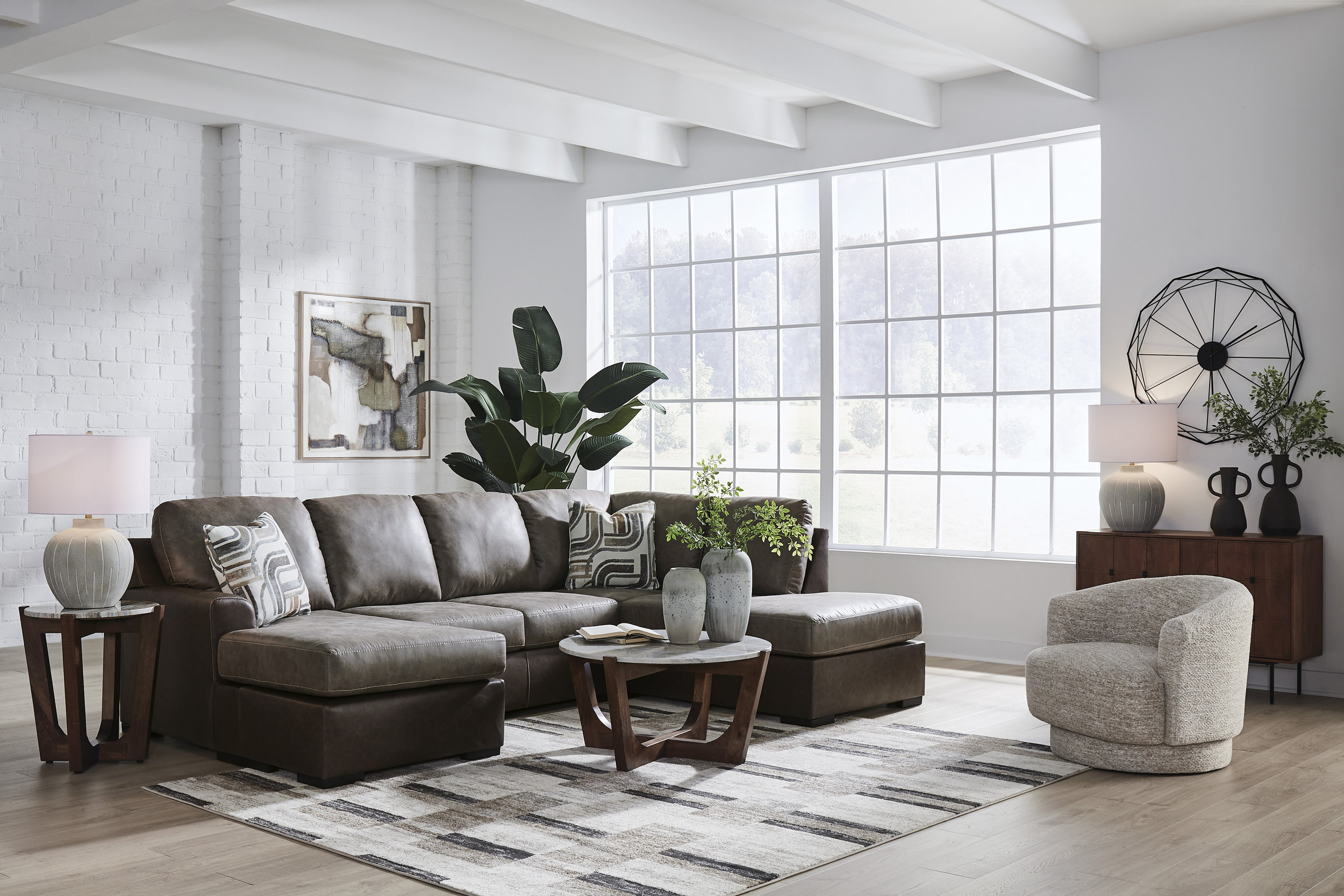 Castille Way U-Shaped Faux Leather 2-Piece Sectional with RAF Corner Chaise