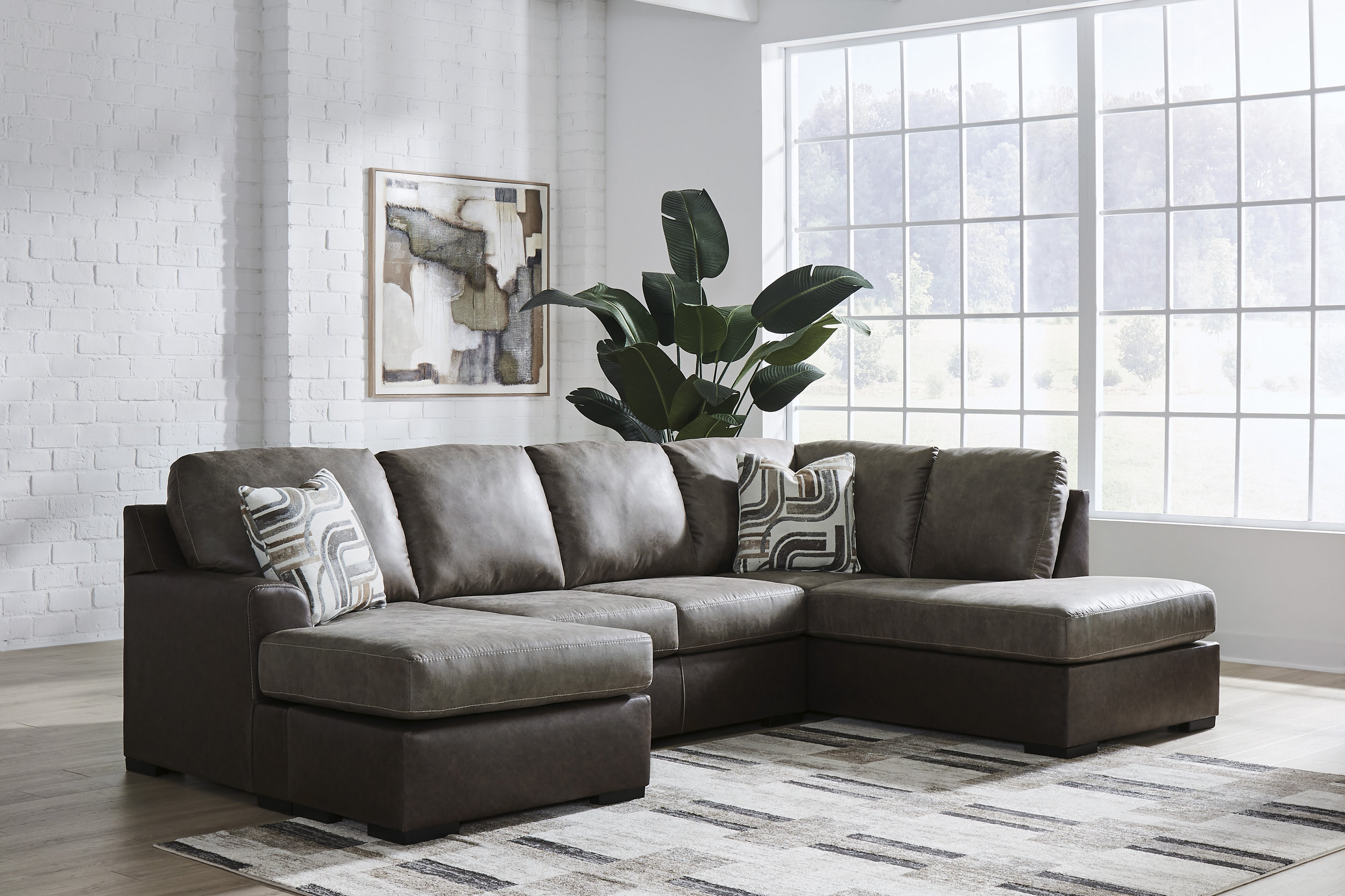 Castille Way U-Shaped Faux Leather 2-Piece Sleeper Sectional with RAF Corner Chaise