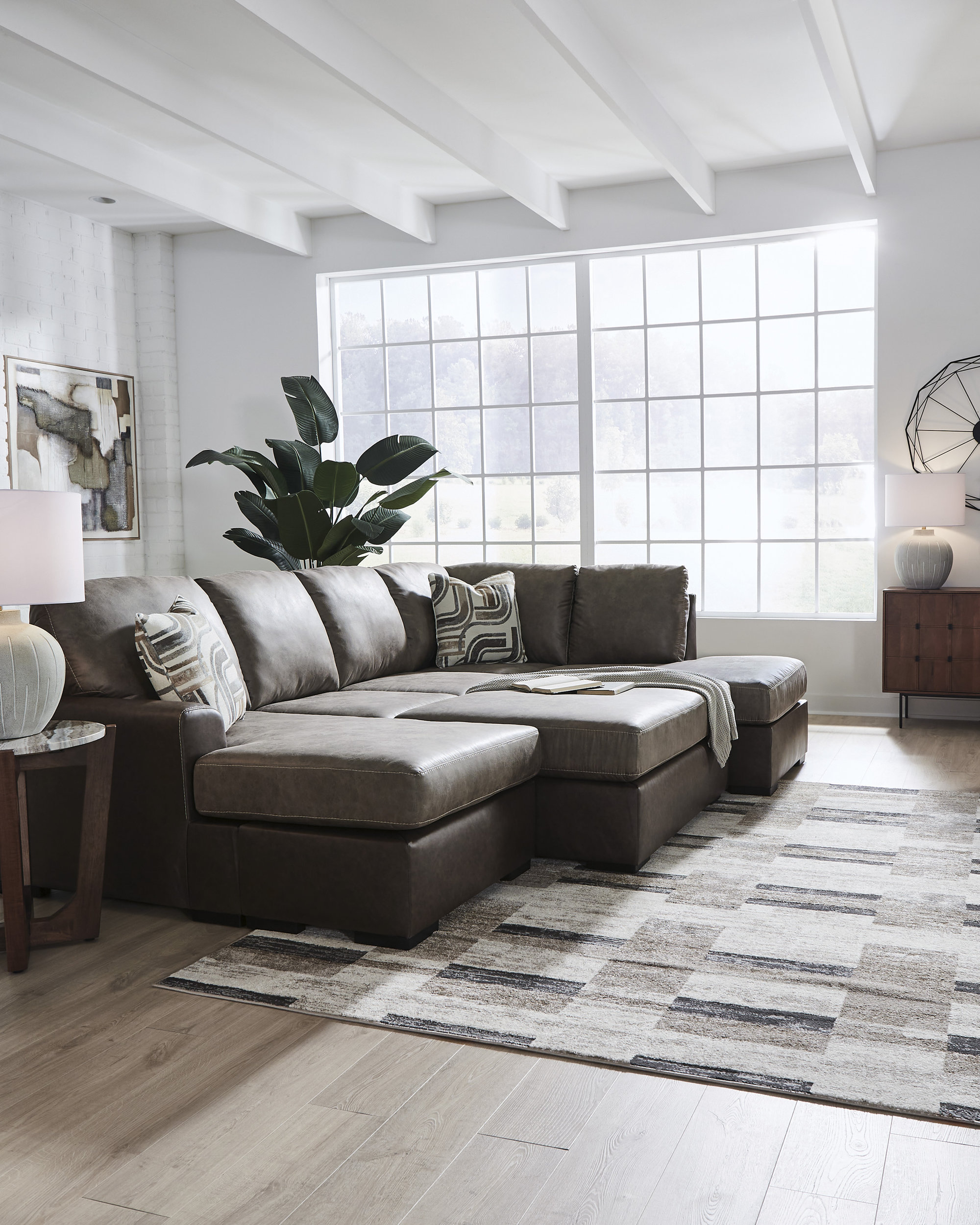 Castille Way U-Shaped Faux Leather 2-Piece Sleeper Sectional with RAF Corner Chaise