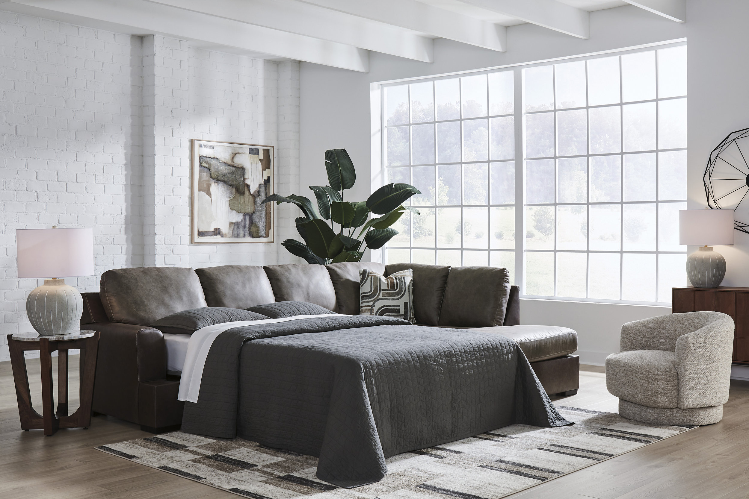 Castille Way U-Shaped Faux Leather 2-Piece Sleeper Sectional with RAF Corner Chaise