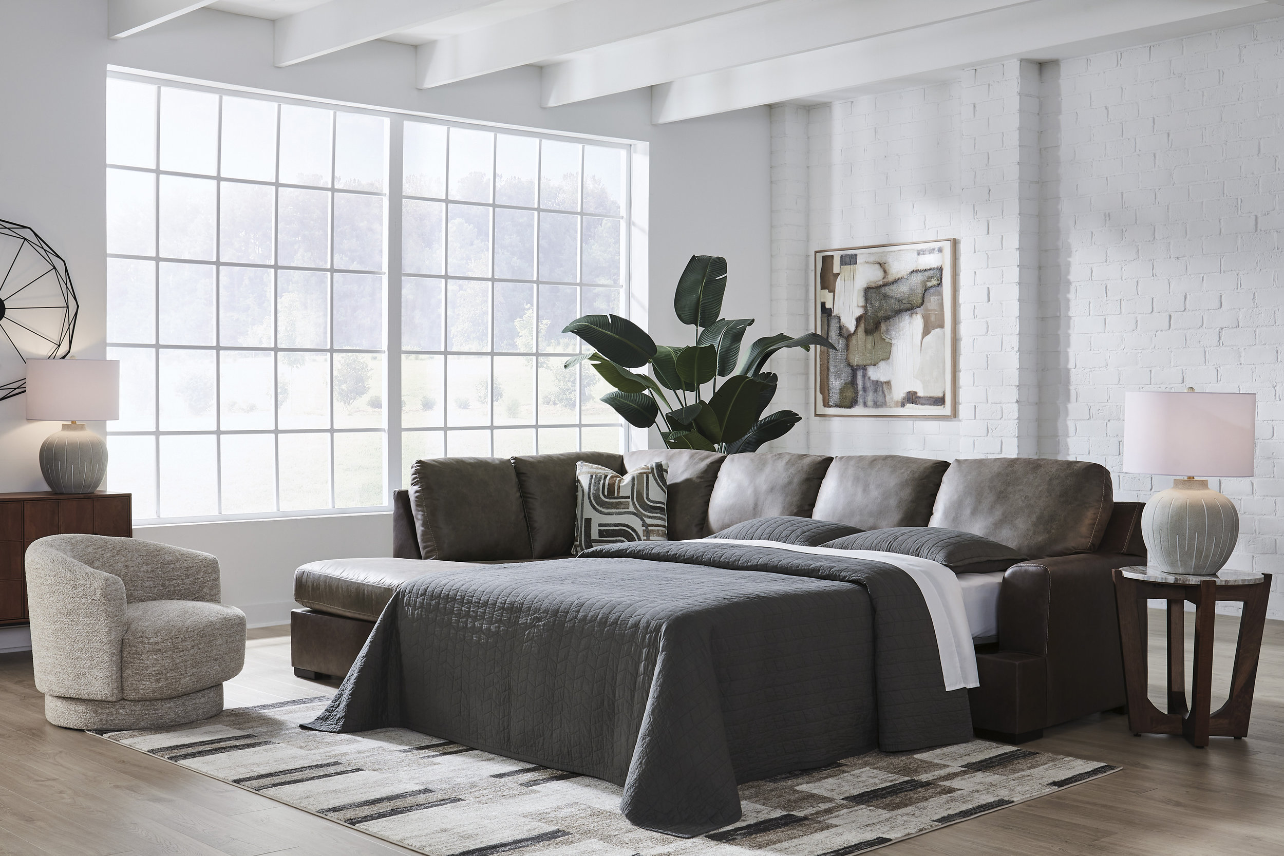 Castille Way U-Shaped Faux Leather 2-Piece Sleeper Sectional with LAF Corner Chaise