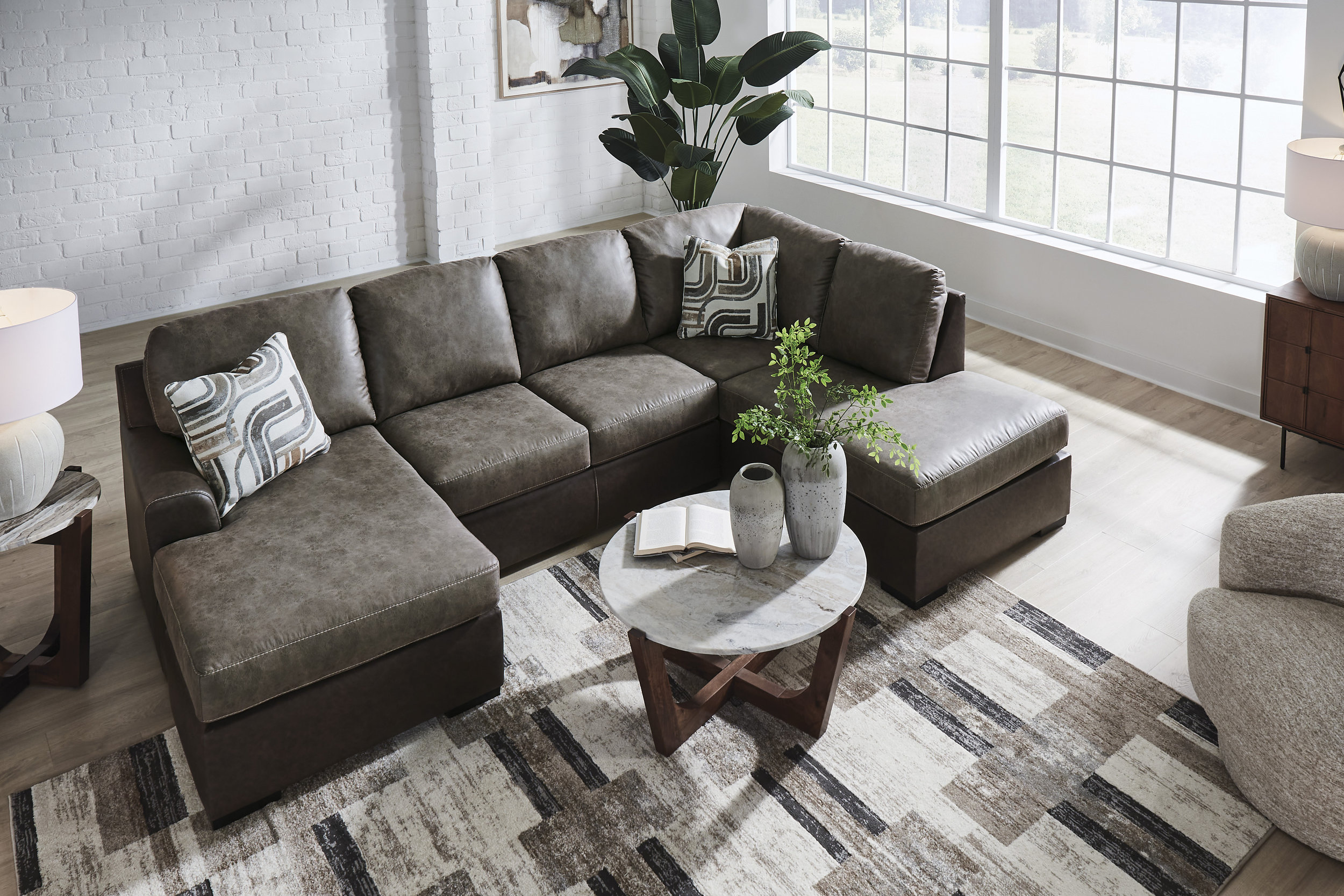 Castille Way U-Shaped Faux Leather 2-Piece Sectional with RAF Corner Chaise