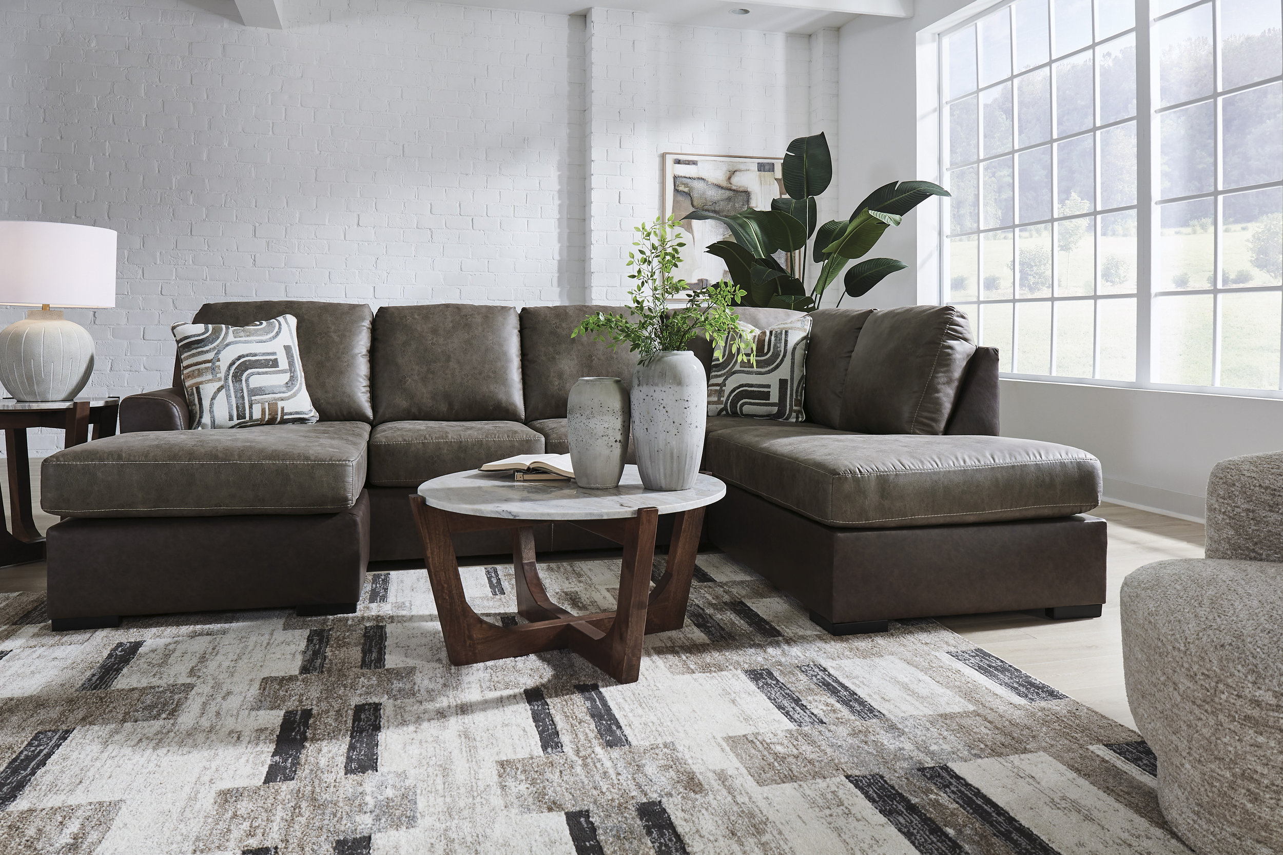 Castille Way U-Shaped Faux Leather 2-Piece Sectional with RAF Corner Chaise