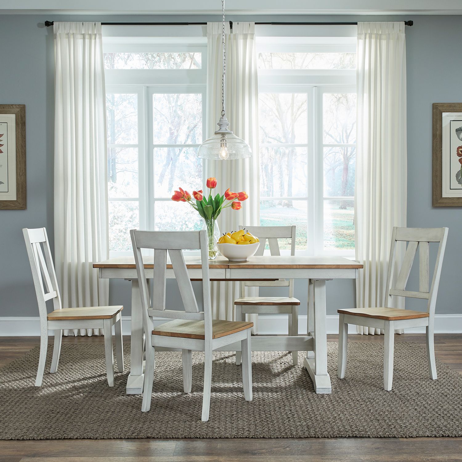 Lindsey Farm Rectangular Wood Extendable Trestle Dining Table