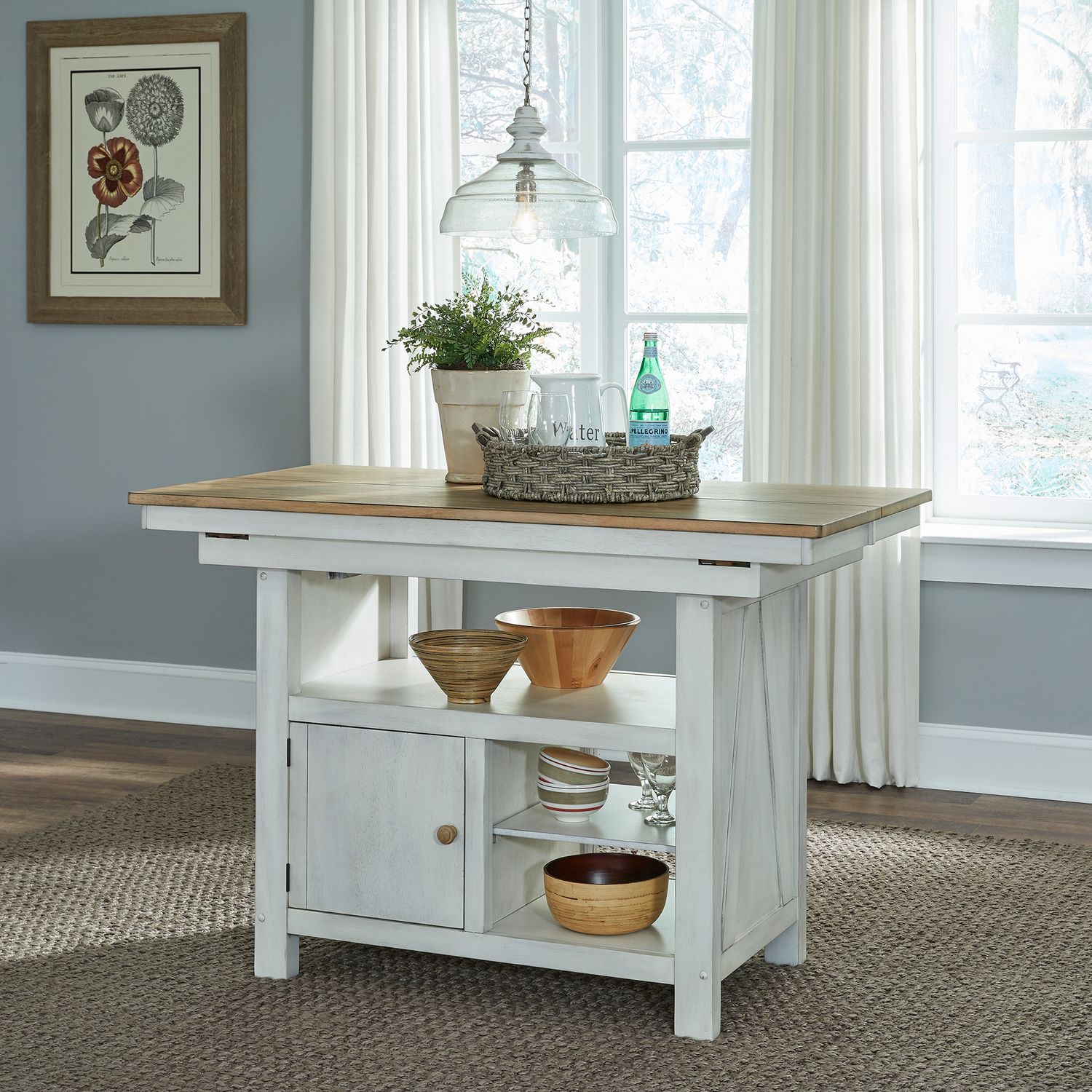 Lindsey Farm Rectangular Wood/MDF Extendable 1-Door Kitchen Island